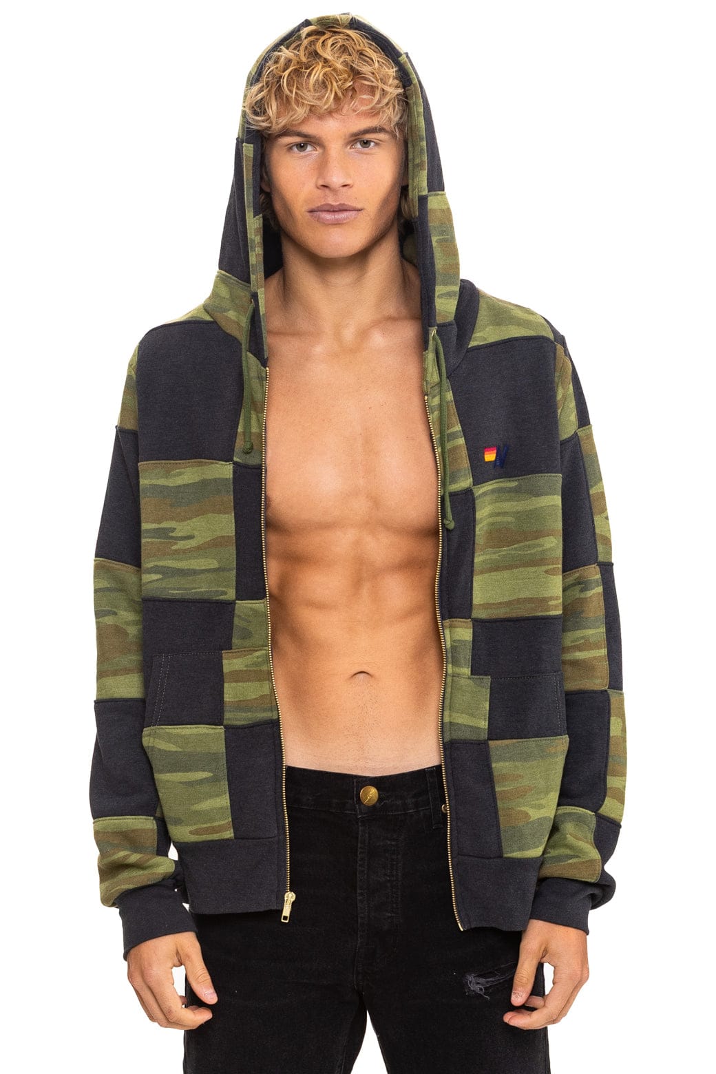 CHECK QUILT ZIP HOODIE - SMOKE CAMO