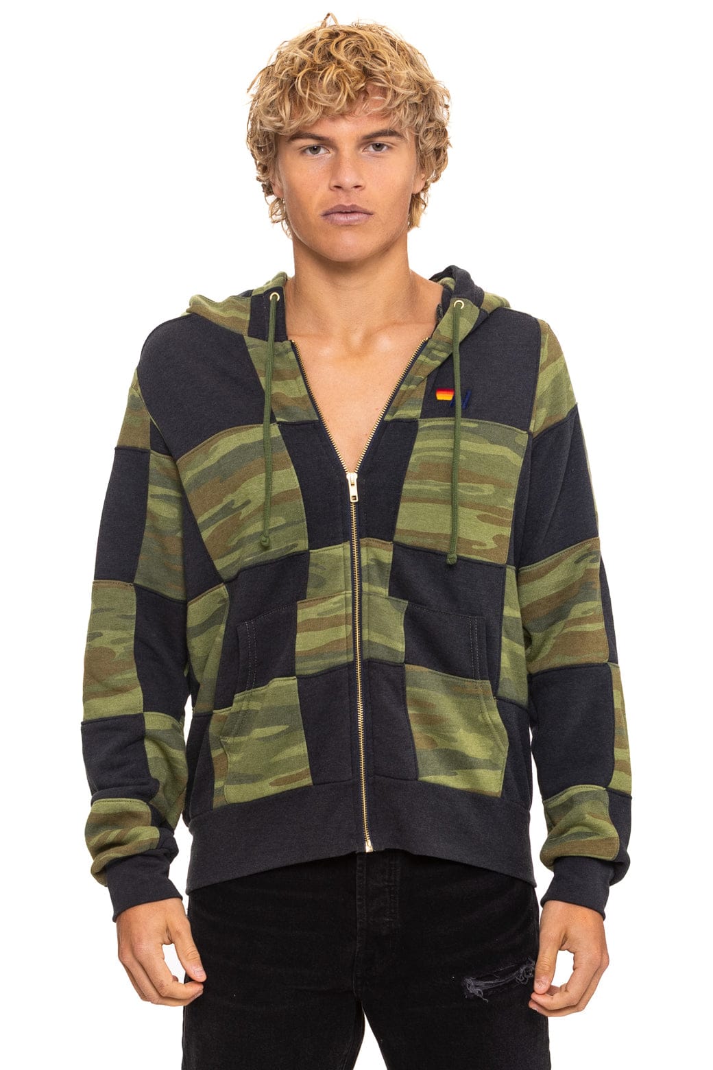 CHECK QUILT ZIP HOODIE - SMOKE CAMO