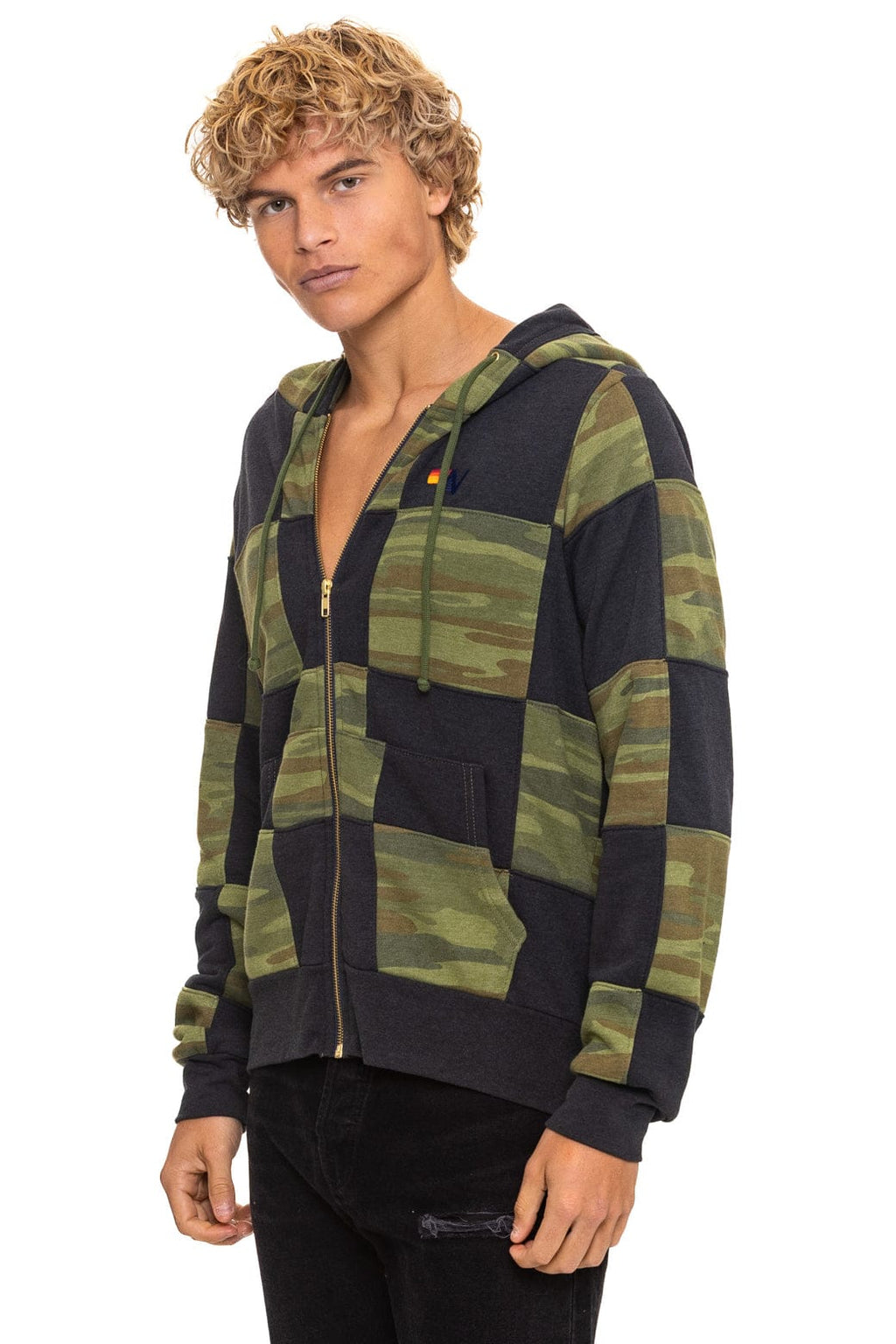 CHECK QUILT ZIP HOODIE - SMOKE CAMO