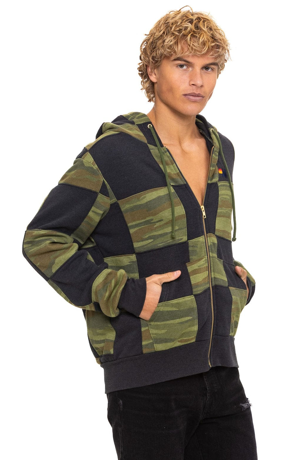 CHECK QUILT ZIP HOODIE - SMOKE CAMO