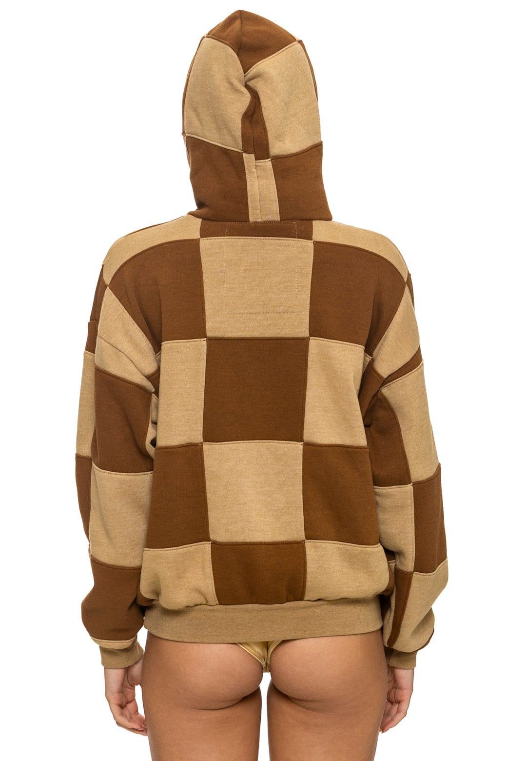 CHECK QUILT RELAXED PULLOVER HOODIE - TAN CINNAMON