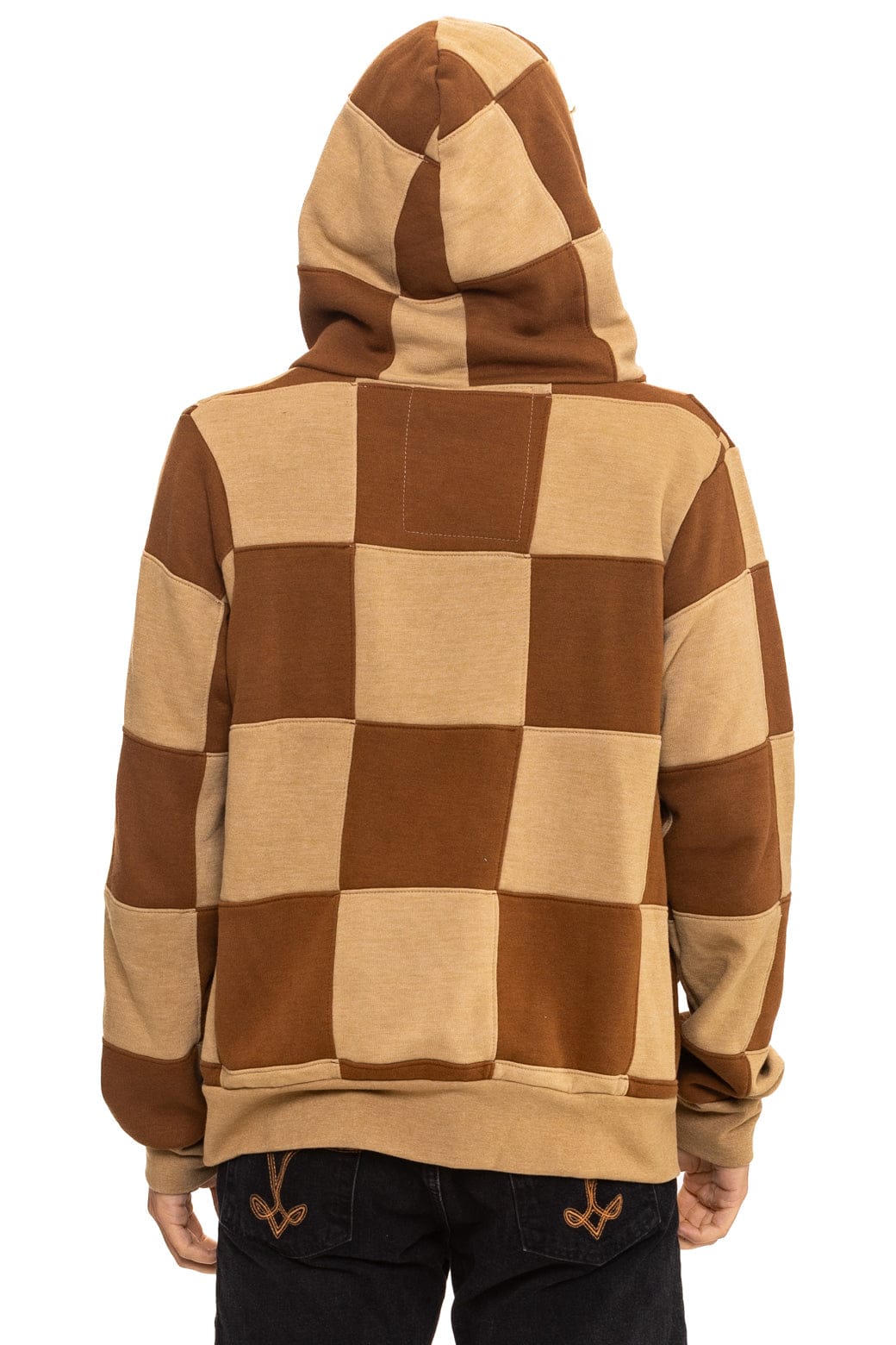 CHECK QUILT ZIP HOODIE - TAN CINNAMON