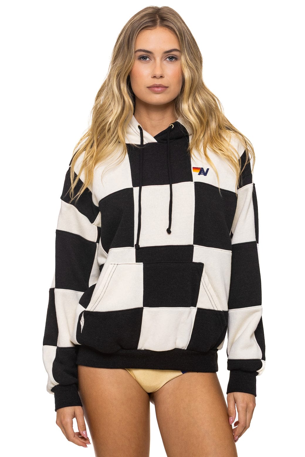 CHECK QUILT RELAXED PULLOVER HOODIE - VINTAGE WHITE BLACK