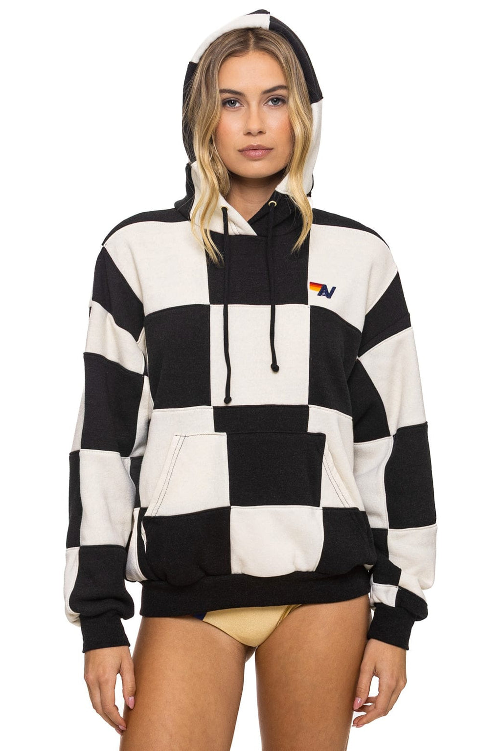 CHECK QUILT RELAXED PULLOVER HOODIE - VINTAGE WHITE BLACK