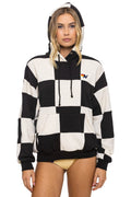 CHECK QUILT RELAXED PULLOVER HOODIE - VINTAGE WHITE BLACK