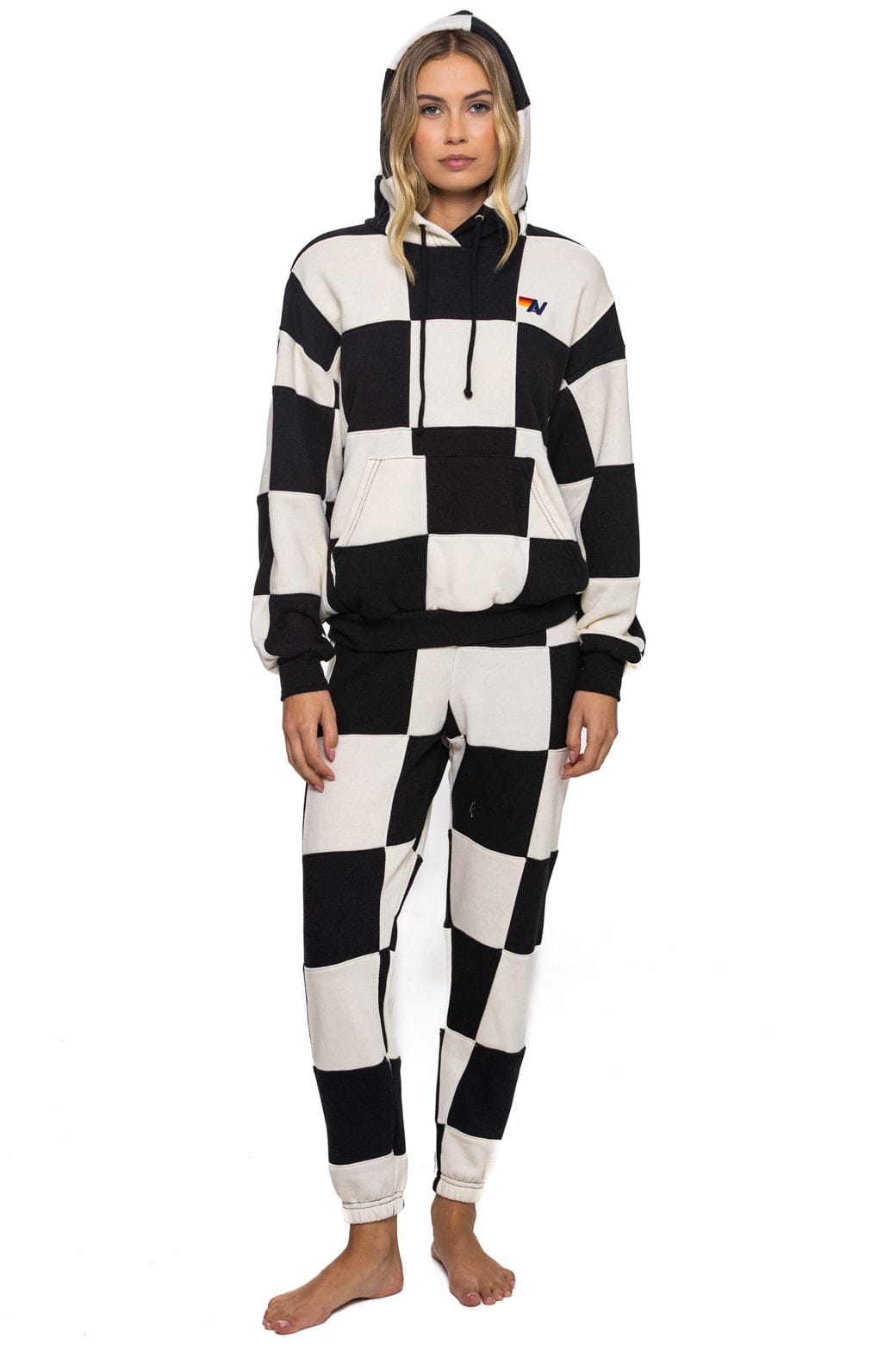 CHECK QUILT RELAXED PULLOVER HOODIE - VINTAGE WHITE BLACK