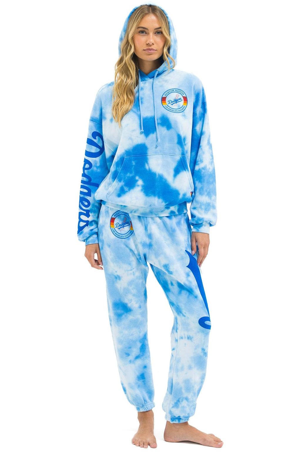LOS ANGELES DODGERS HAND DYED RELAXED PULLOVER HOODIE - TIE DYE BLUE