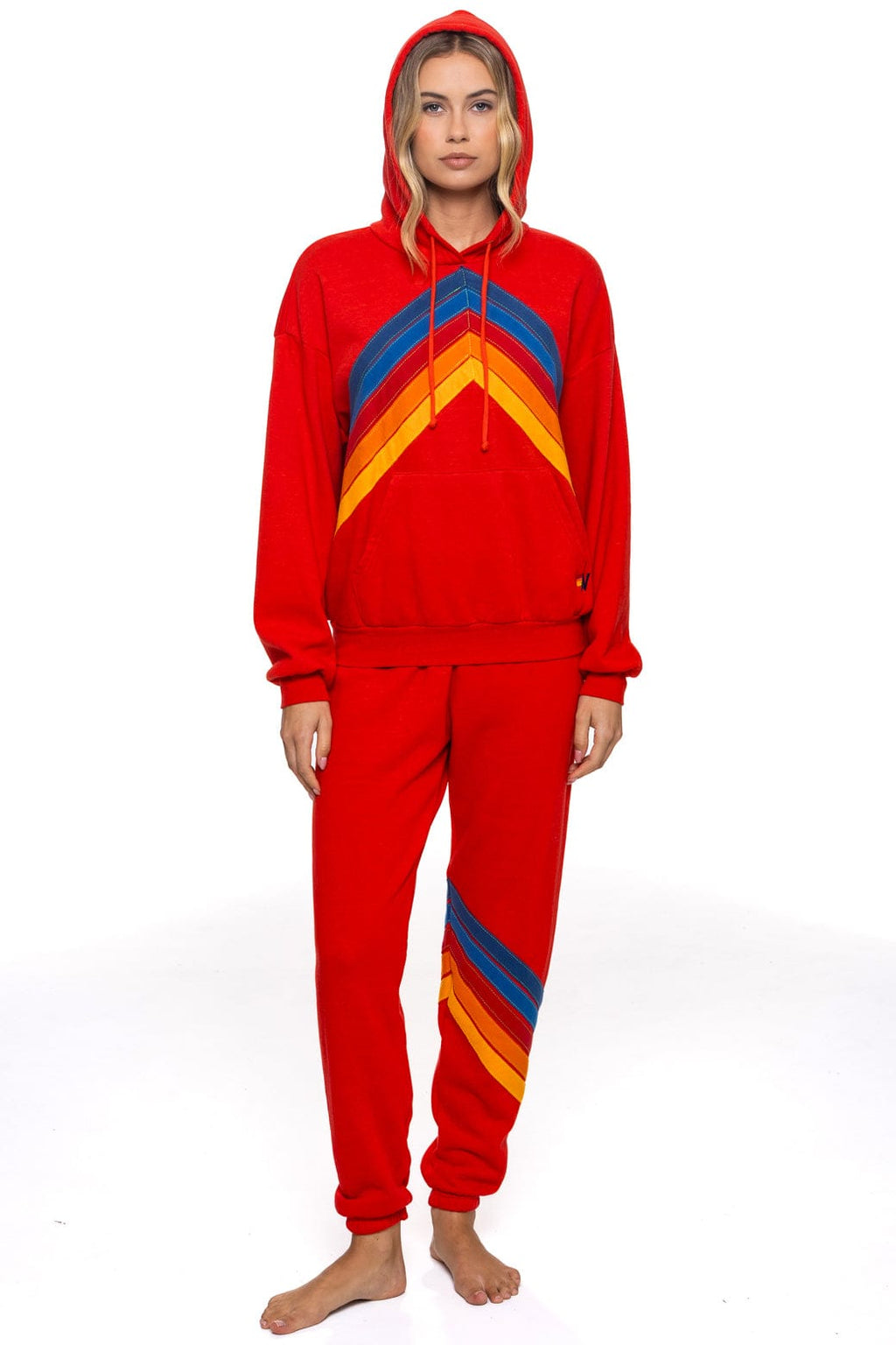 MOUNTAIN STITCH CHEVRON PULLOVER HOODIE RELAXED - RED