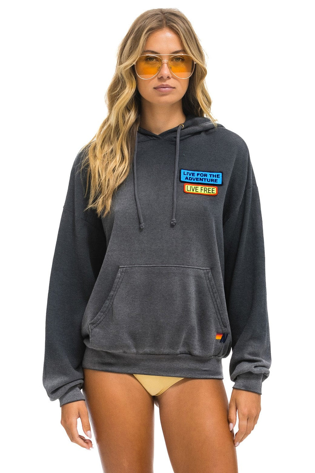 LIVE FREE ADVENTURE PATCH PULLOVER RELAXED HOODIE - FADED SMOKE