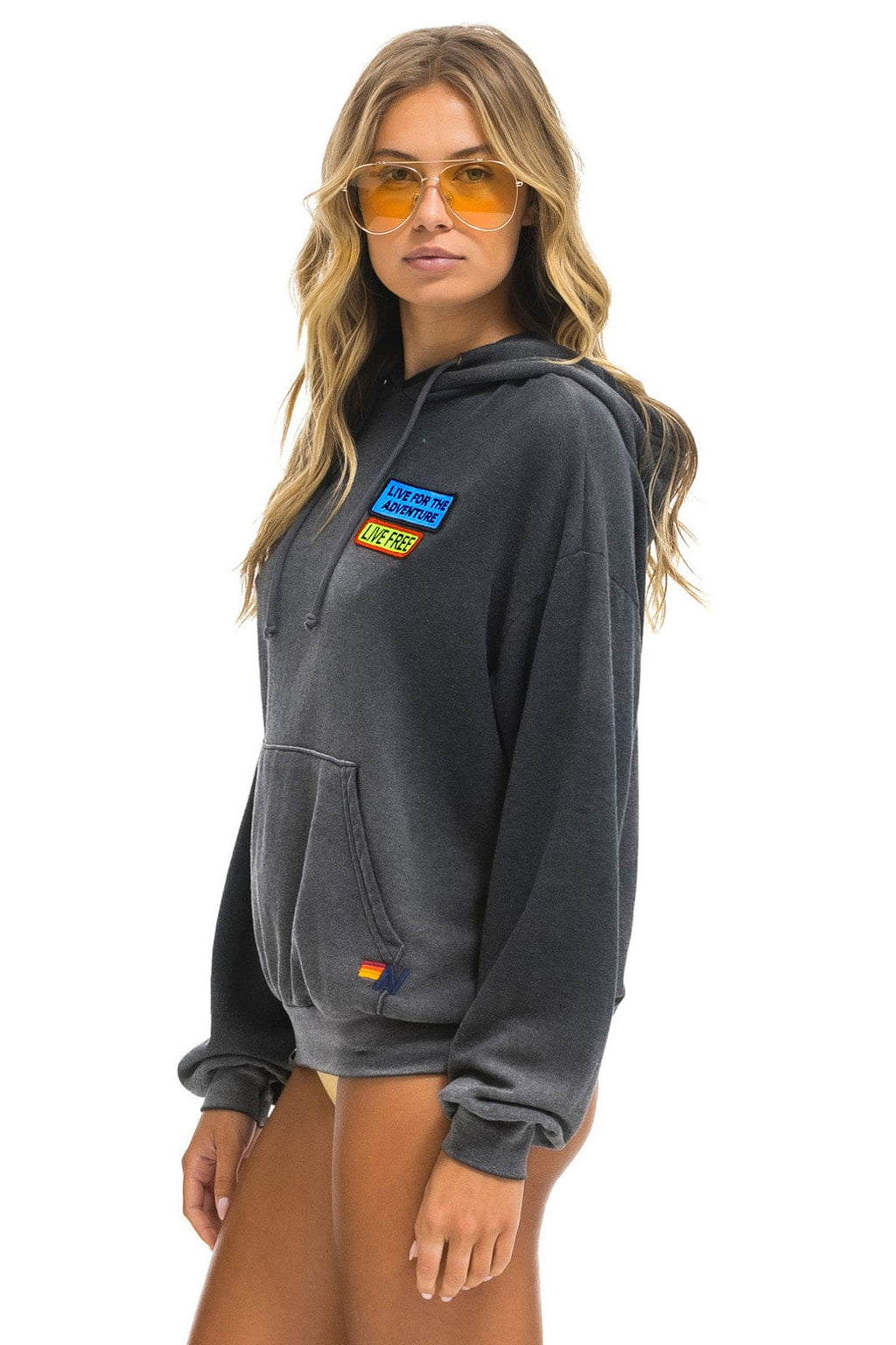 LIVE FREE ADVENTURE PATCH PULLOVER RELAXED HOODIE - FADED SMOKE