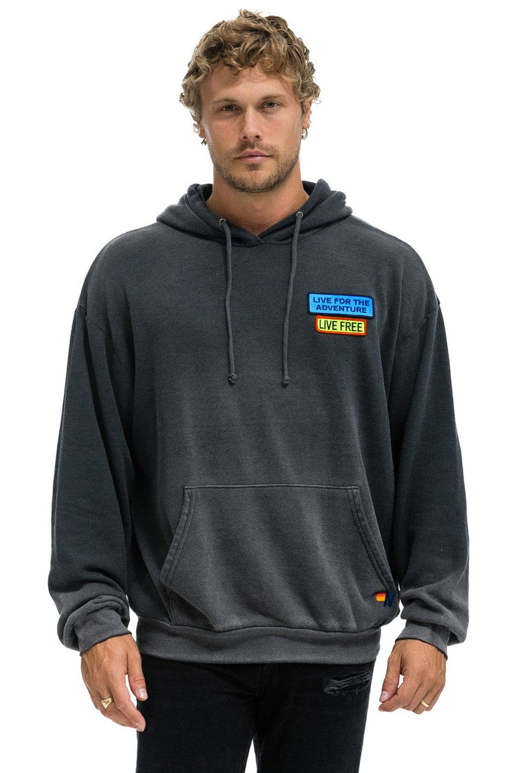 LIVE FREE ADVENTURE PATCH PULLOVER RELAXED HOODIE - FADED SMOKE