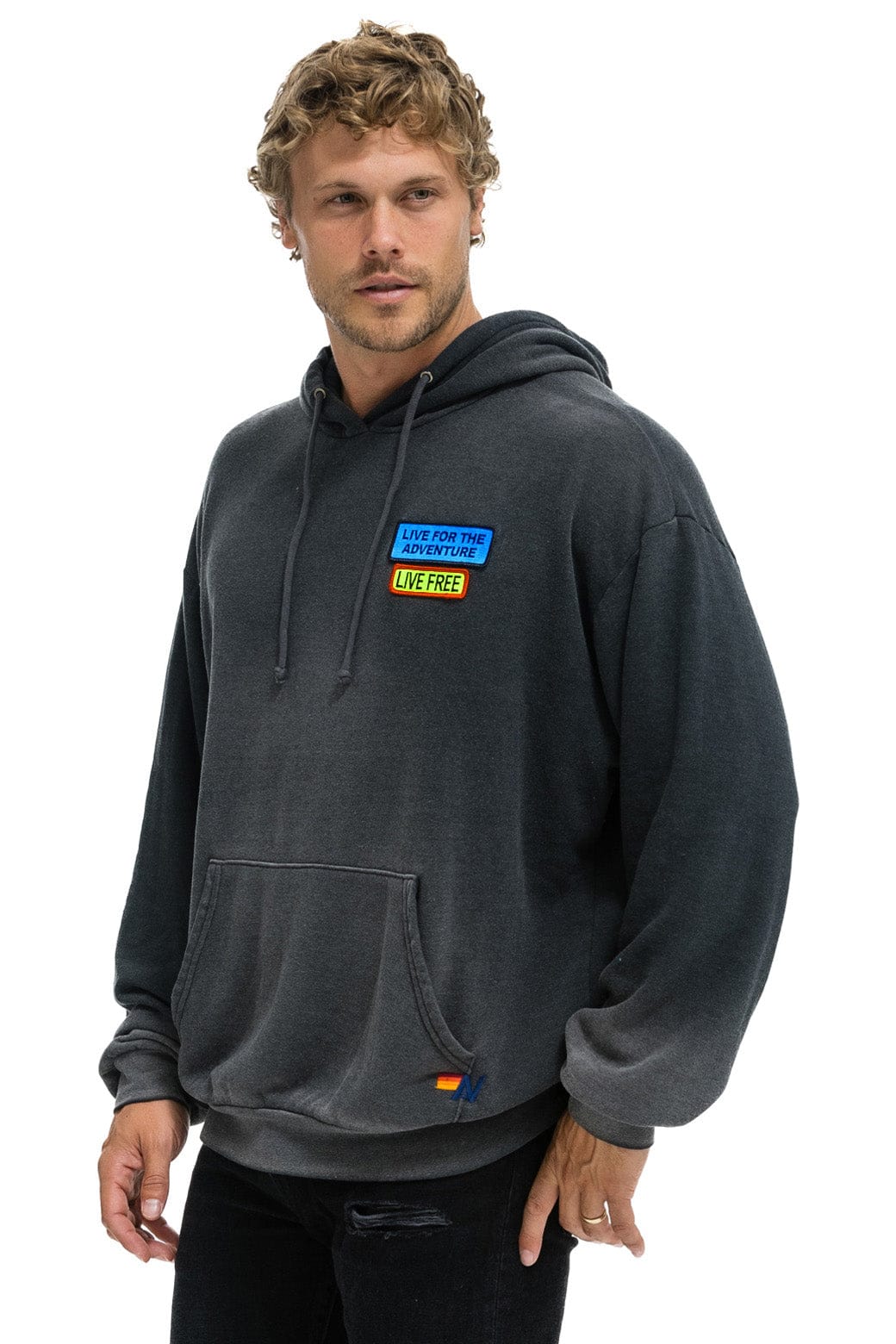 LIVE FREE ADVENTURE PATCH PULLOVER RELAXED HOODIE - FADED SMOKE