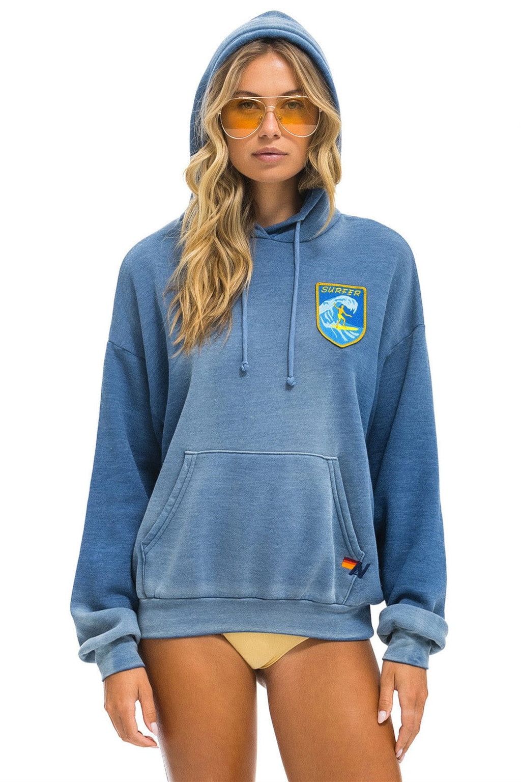 SURFER WAVE PATCH PULLOVER RELAXED HOODIE - FADED WATER
