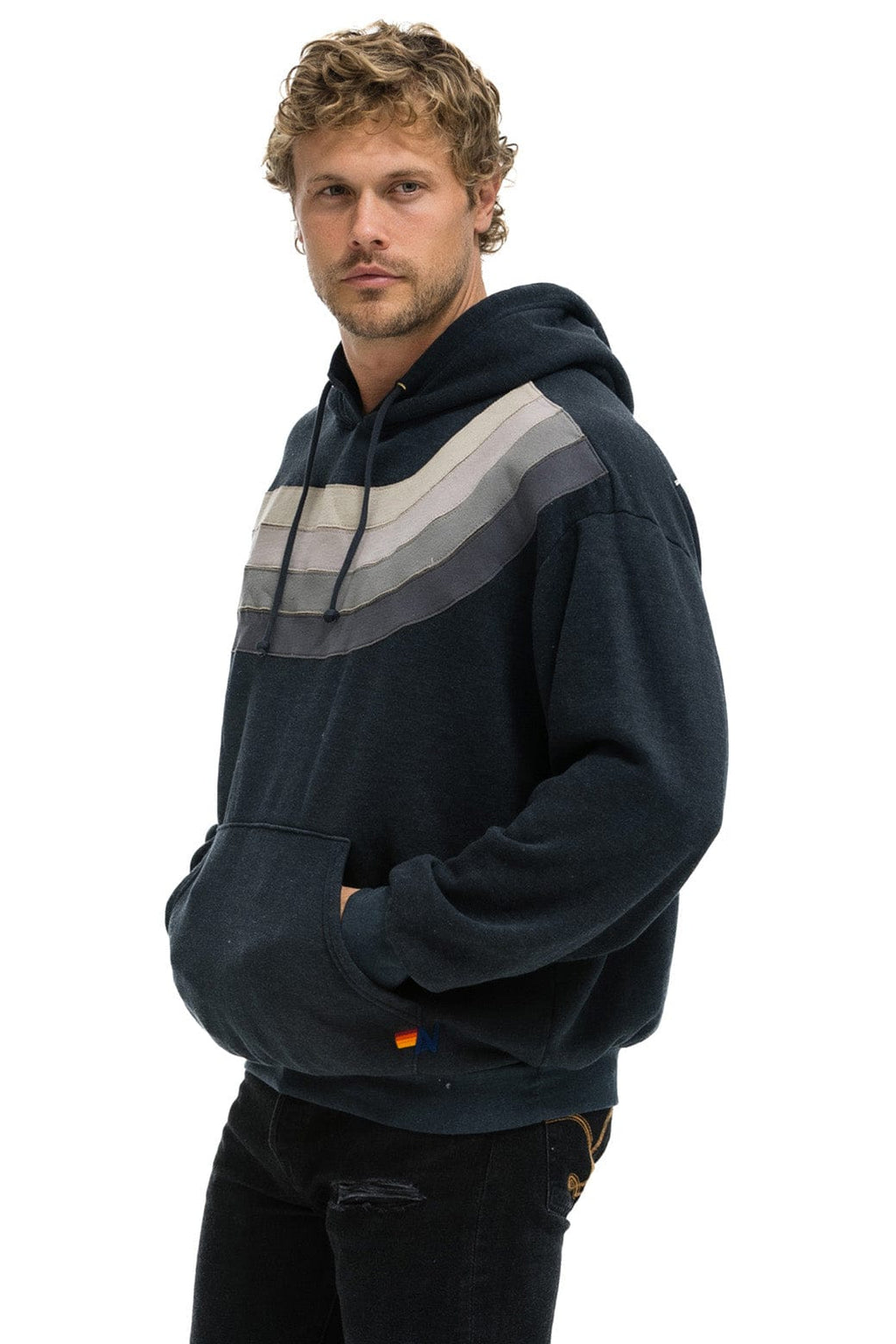 WAVE STRIPE 4 PULLOVER HOODIE RELAXED - CHARCOAL CHARCOAL