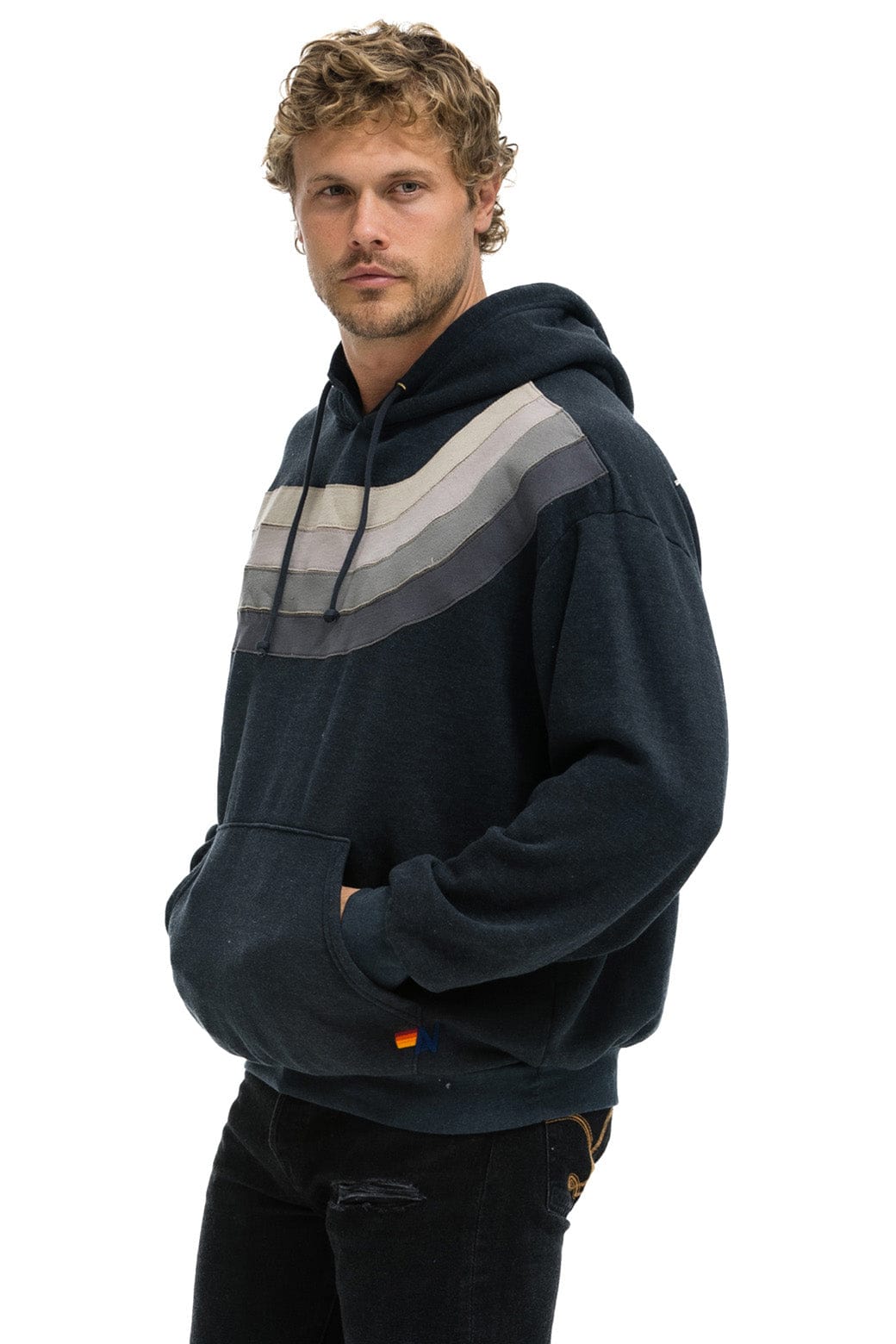 WAVE STRIPE 4 PULLOVER HOODIE RELAXED - CHARCOAL CHARCOAL