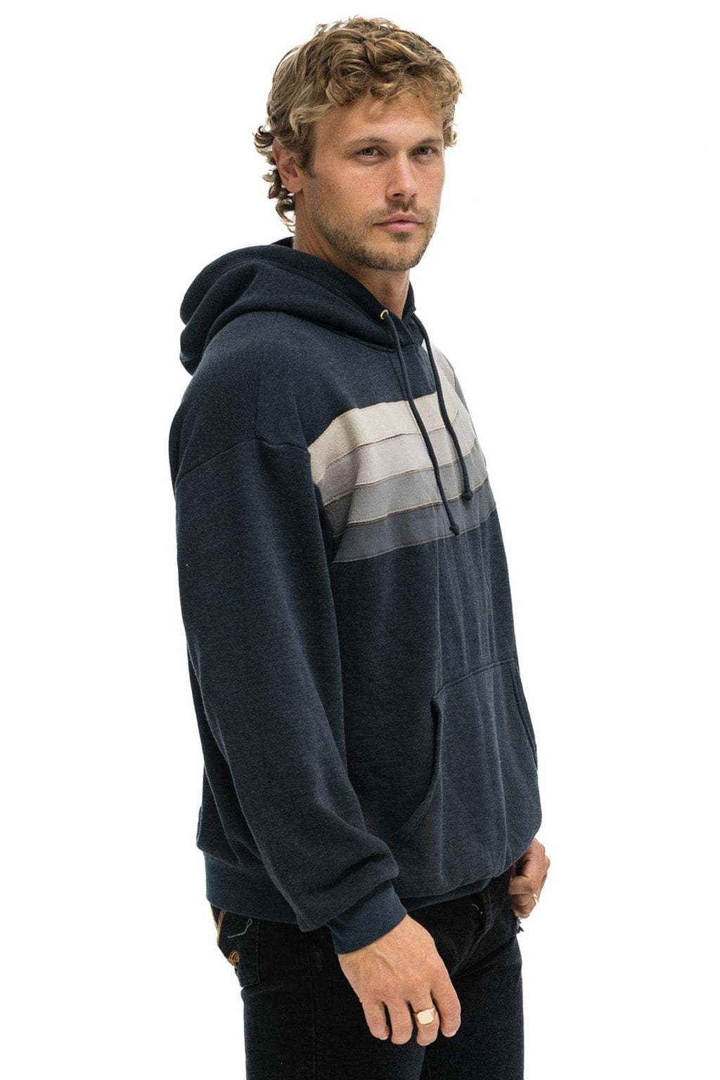 WAVE STRIPE 4 PULLOVER HOODIE RELAXED - CHARCOAL CHARCOAL