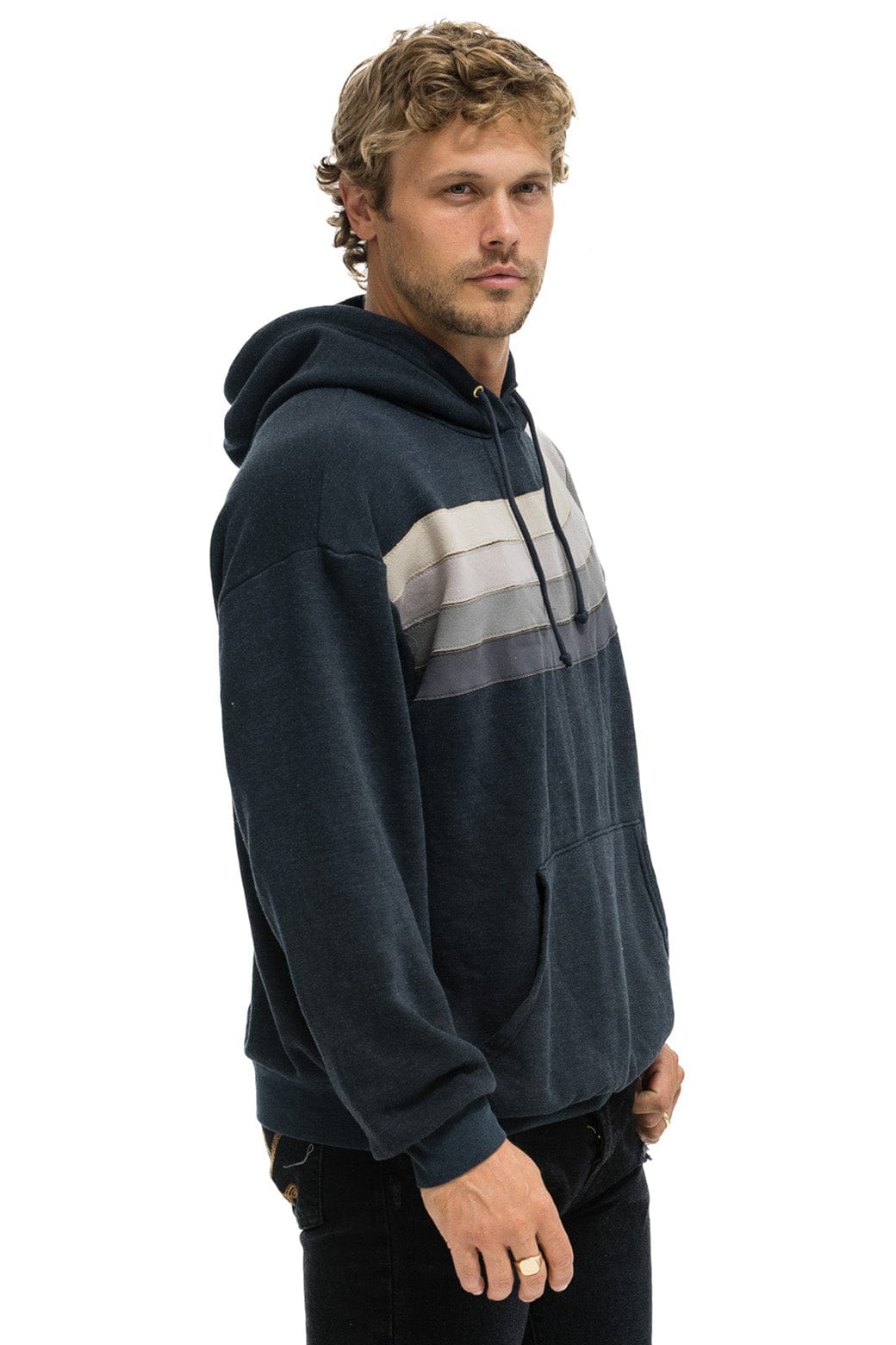 WAVE STRIPE 4 PULLOVER HOODIE RELAXED - CHARCOAL CHARCOAL