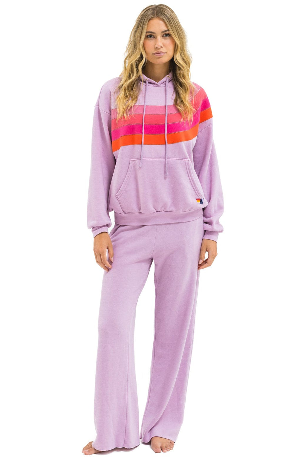 WAVE STRIPE 4 PULLOVER HOODIE RELAXED - MAUVE MAGENTA ORANGE