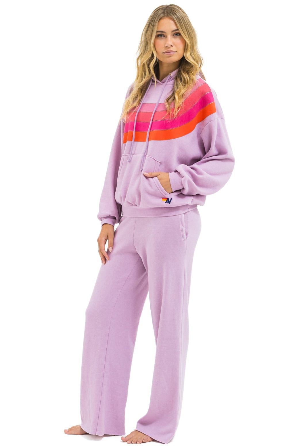 WAVE STRIPE 4 PULLOVER HOODIE RELAXED - MAUVE MAGENTA ORANGE
