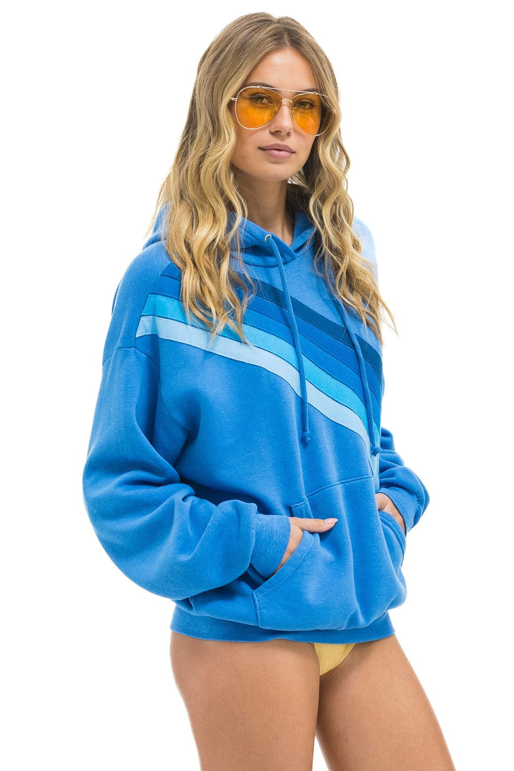 CROSS STRIPE RELAXED PULLOVER HOODIE - COBALT BLUE