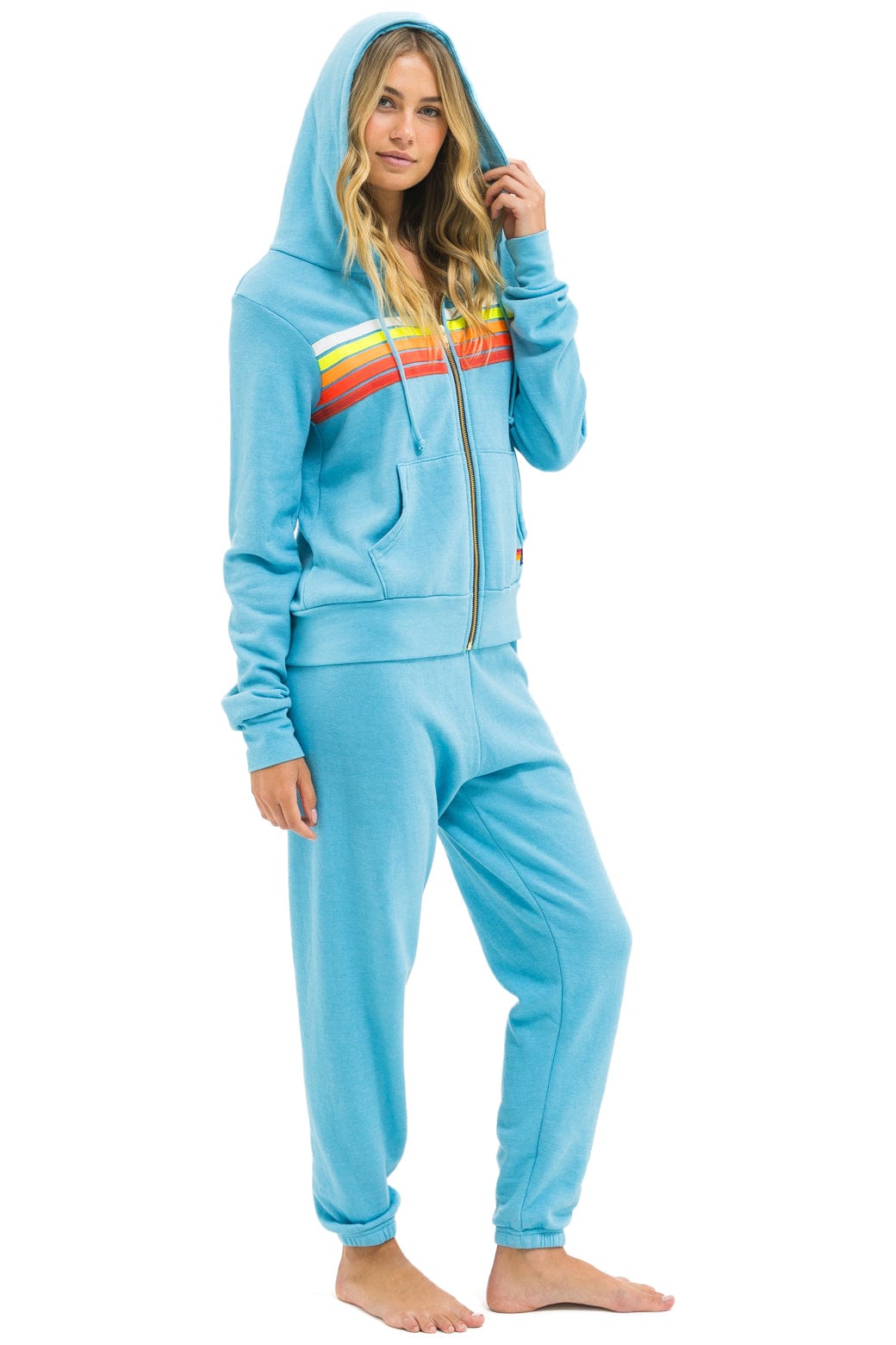 5 STRIPE HOODIE - AQUA WHITE NEON