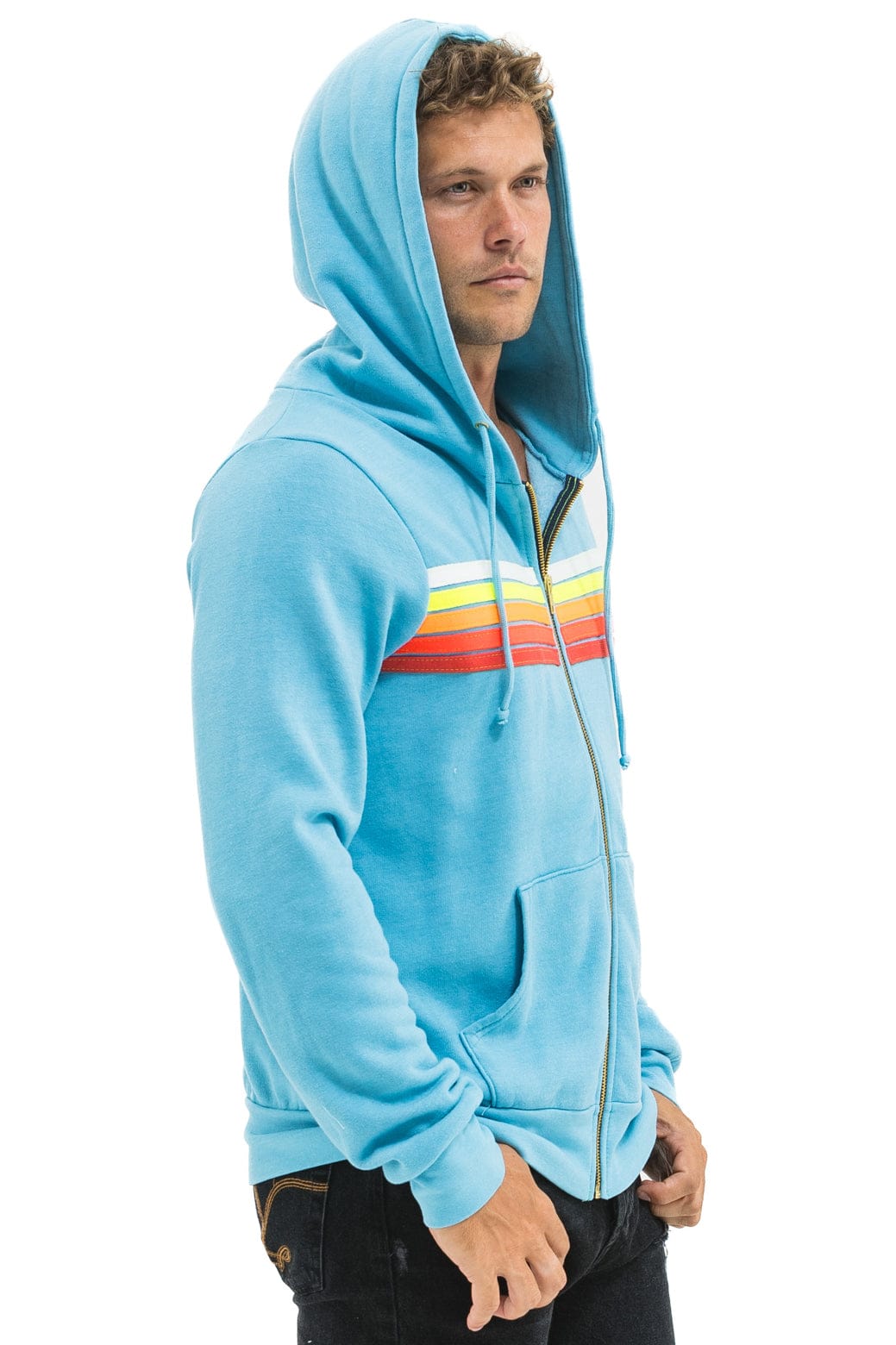 5 STRIPE HOODIE - AQUA WHITE NEON