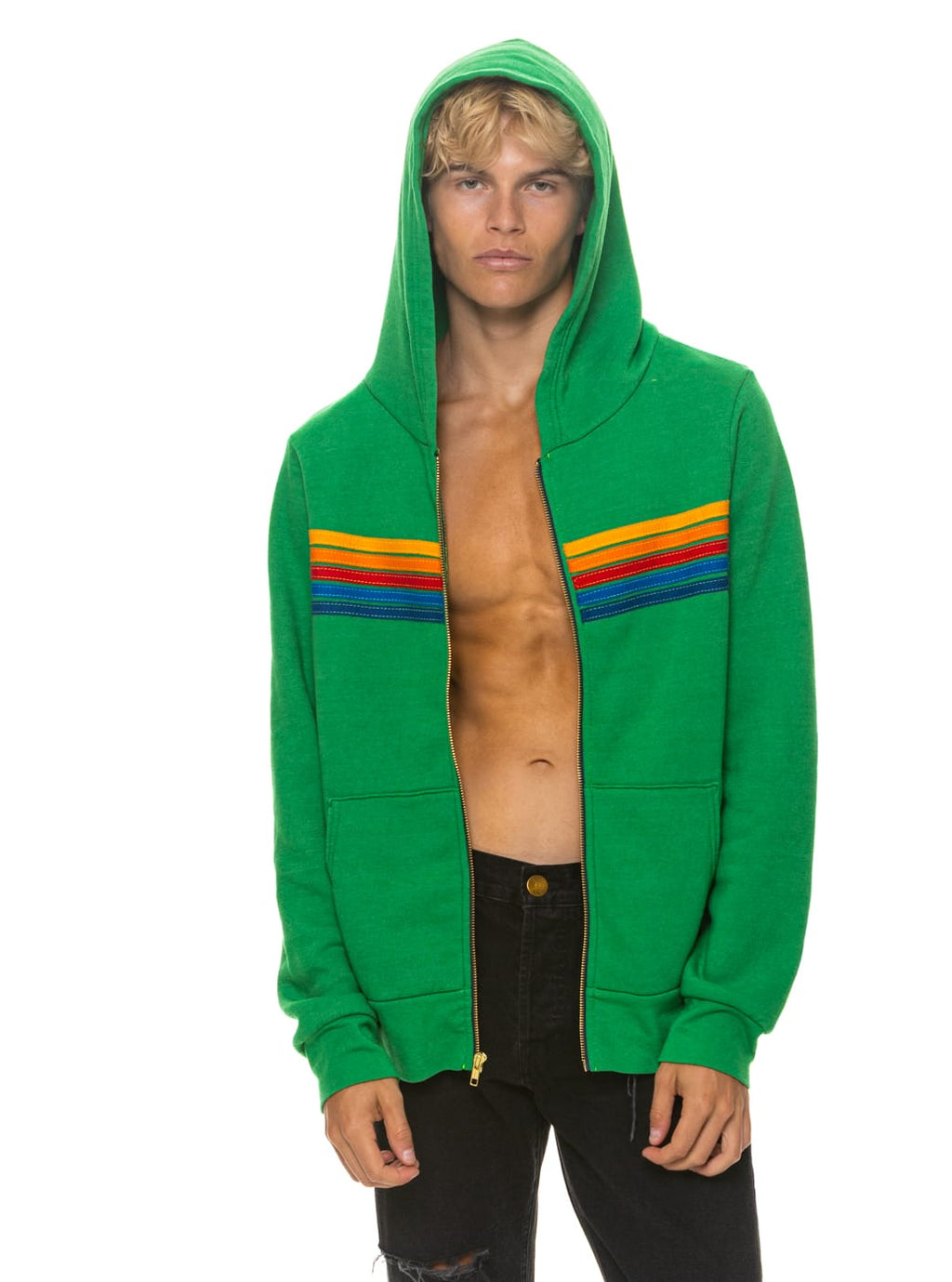 5 STRIPE HOODIE - KELLY GREEN