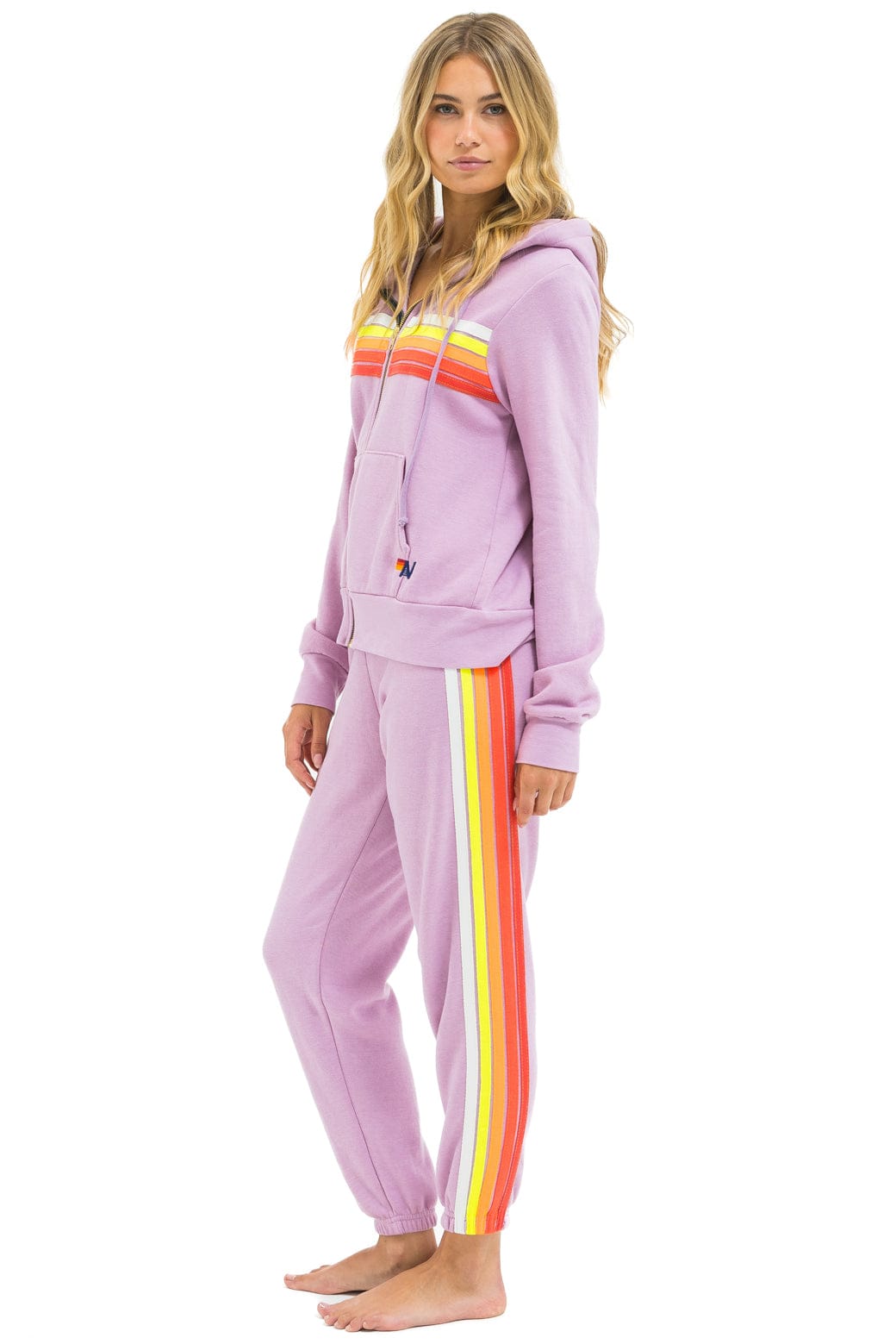 5 STRIPE HOODIE - MAUVE WHITE NEON