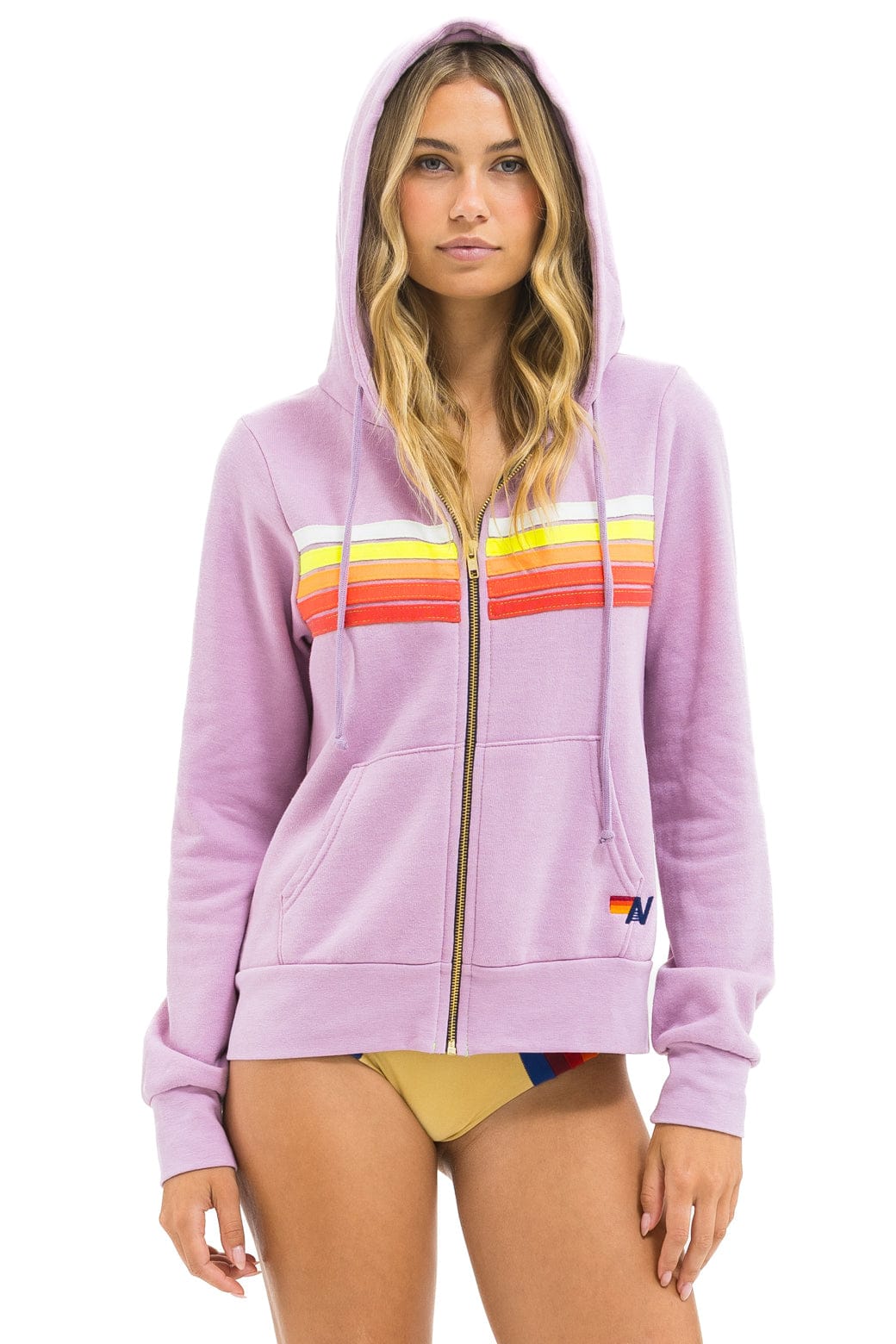 5 STRIPE HOODIE - MAUVE WHITE NEON
