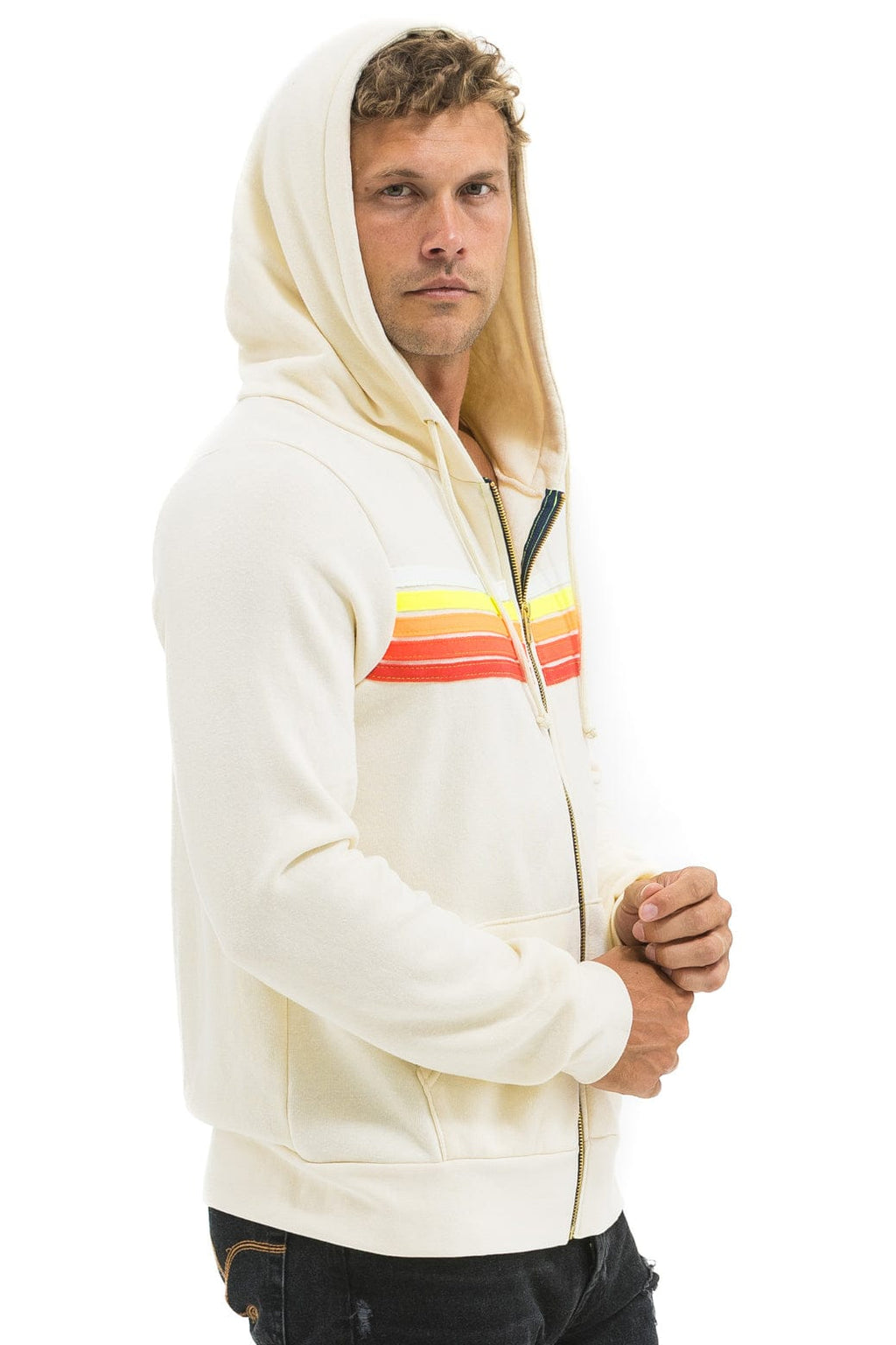 5 STRIPE HOODIE - VINTAGE WHITE WHITE NEON
