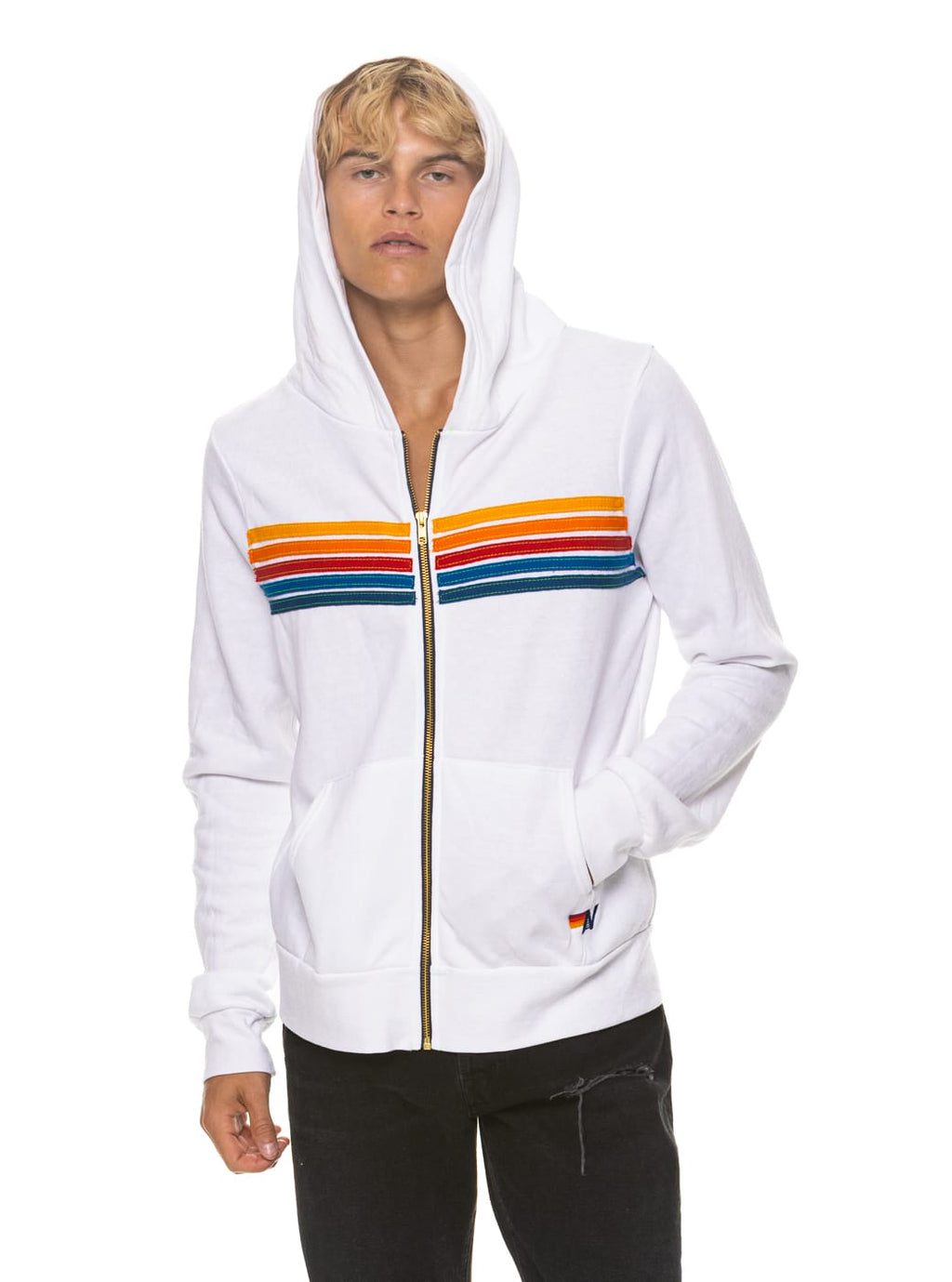 5 STRIPE HOODIE - WHITE