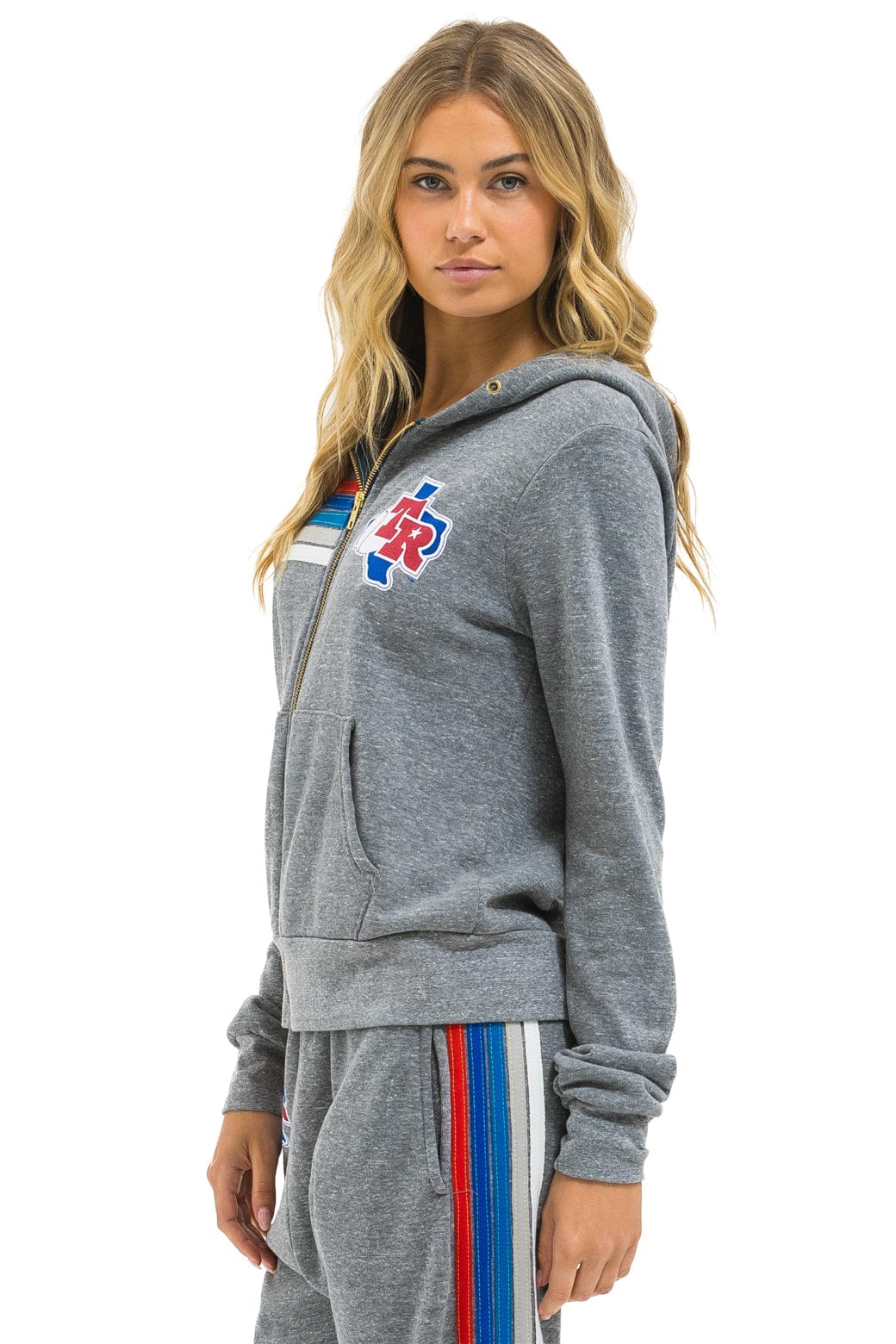 TEXAS RANGERS 5 STRIPE ZIP HOODIE - HEATHER GREY USA