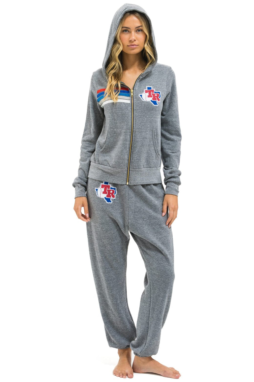 TEXAS RANGERS 5 STRIPE ZIP HOODIE - HEATHER GREY USA