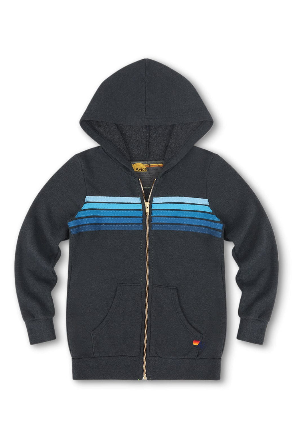 KIDS 5 STRIPE HOODIE - CHARCOAL BLUE