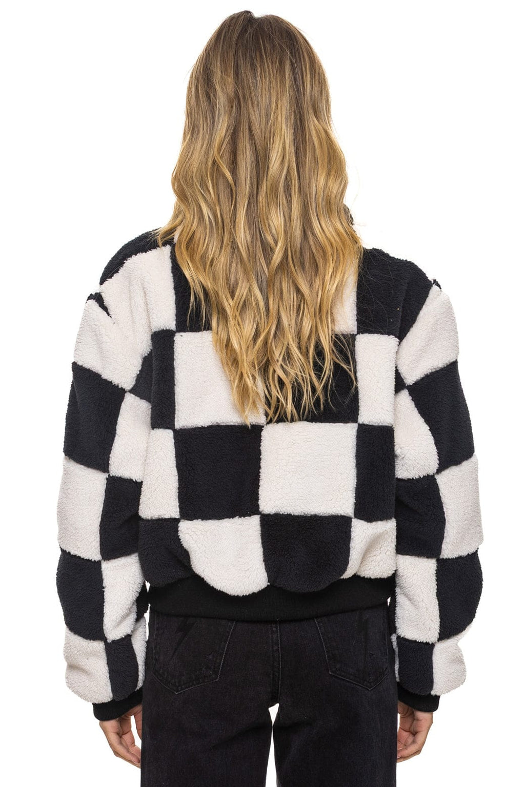 TEDDY CHECKERBOARD WOMENS FULL ZIP JACKET - VINTAGE BLACK