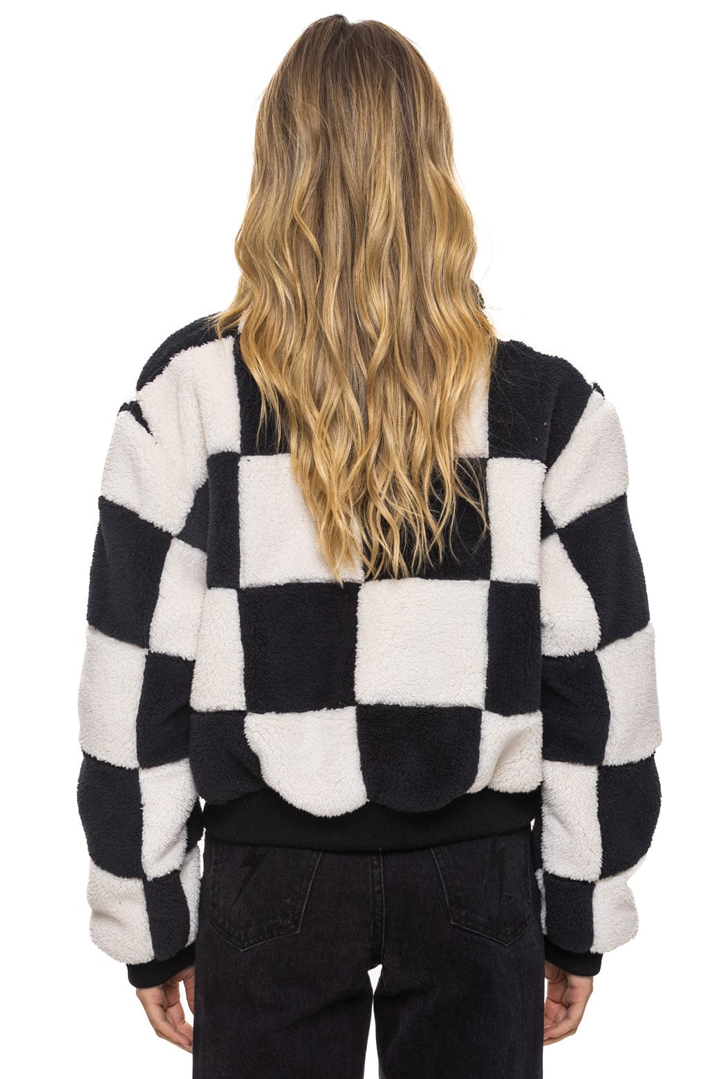 TEDDY CHECKERBOARD WOMENS FULL ZIP JACKET - VINTAGE BLACK