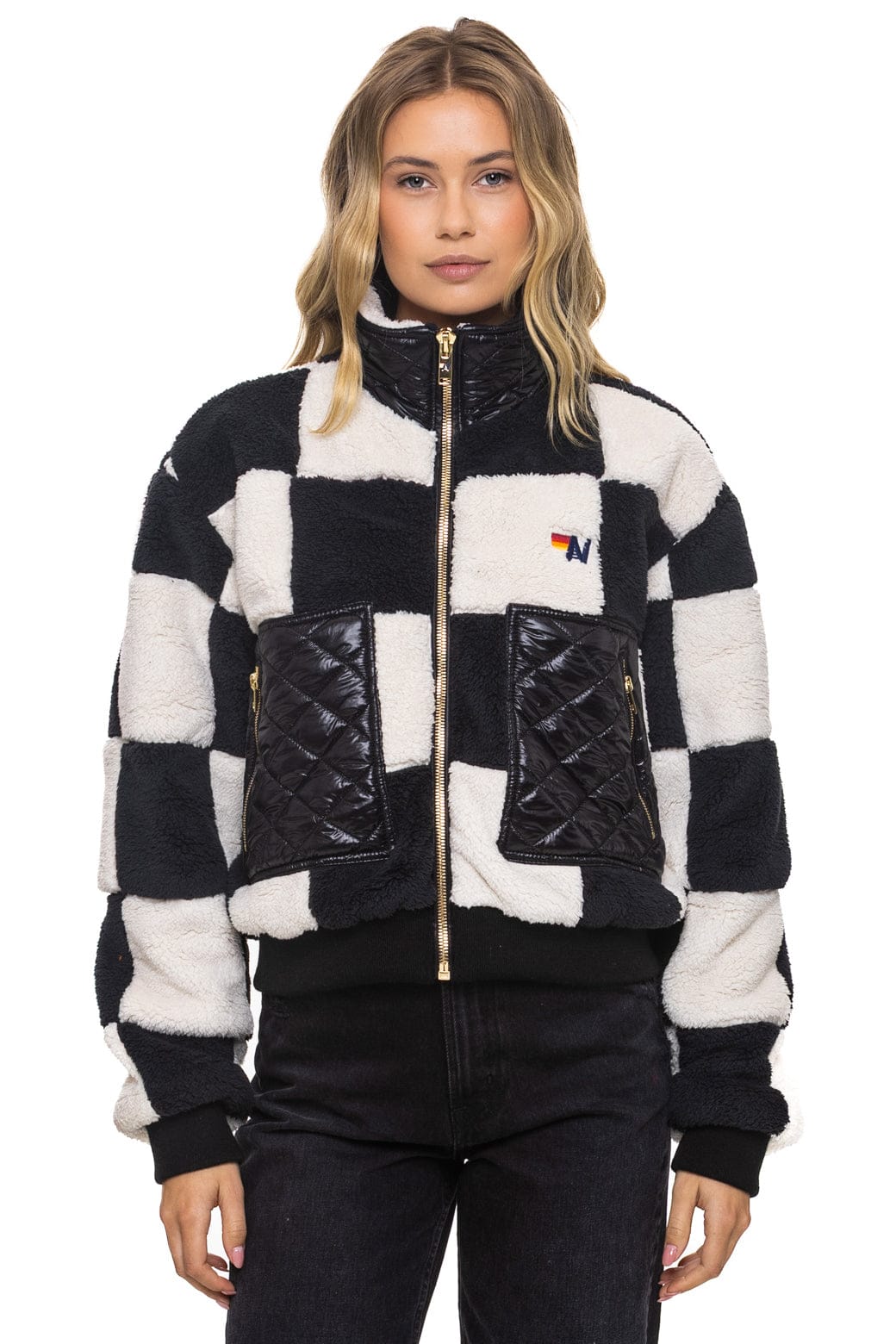 TEDDY CHECKERBOARD WOMENS FULL ZIP JACKET - VINTAGE BLACK