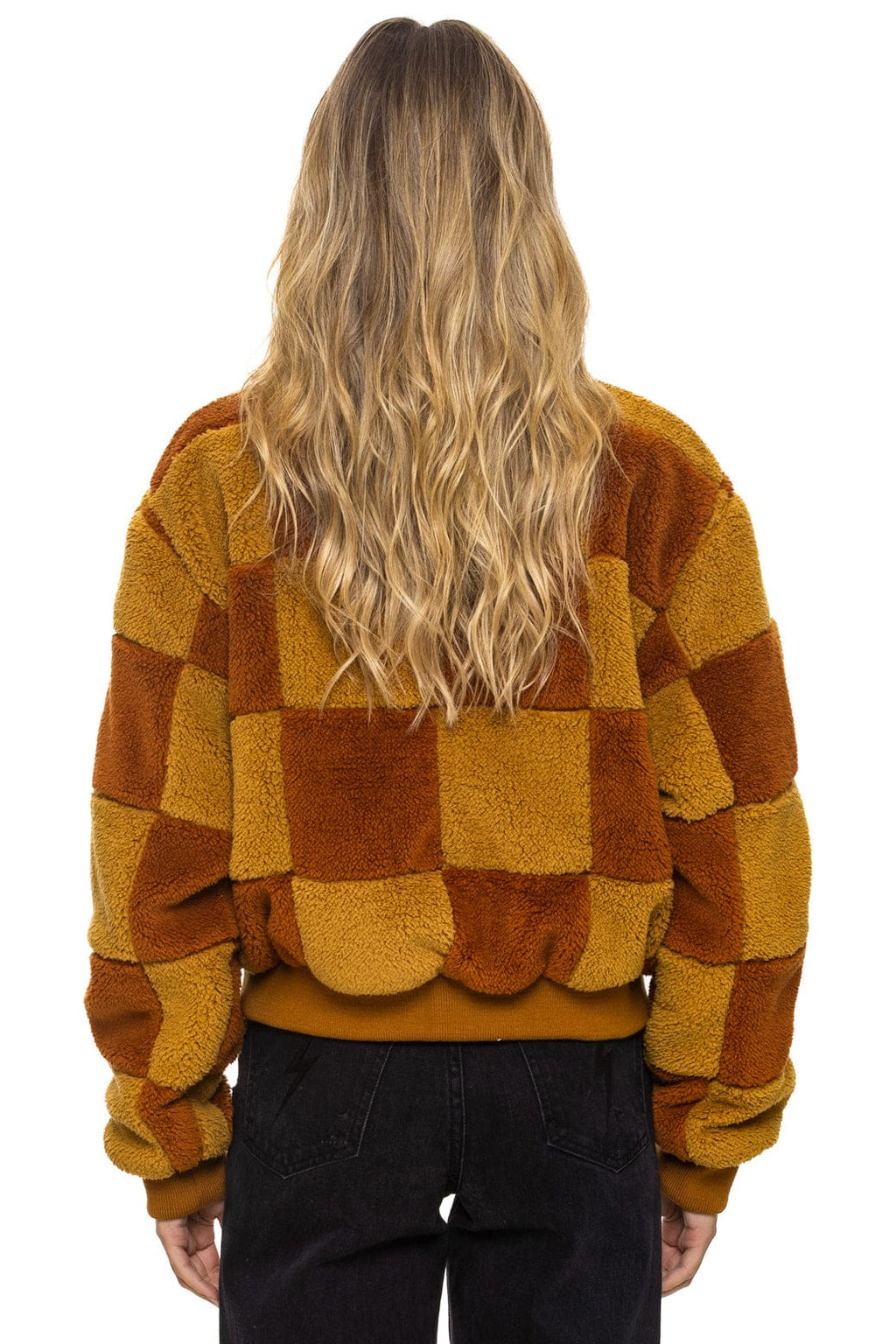 TEDDY CHECKERBOARD WOMENS FULL ZIP JACKET - HONEY WHISKEY