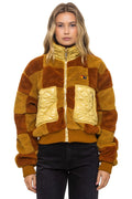 TEDDY CHECKERBOARD WOMENS FULL ZIP JACKET - HONEY WHISKEY