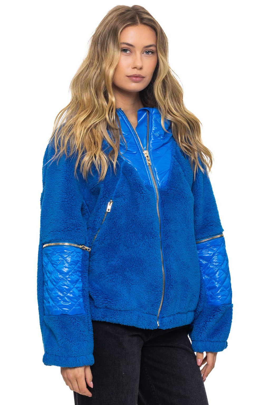 TEDDY UNISEX OVERSIZED HOODED FULL ZIP JACKET - BLUE CINA