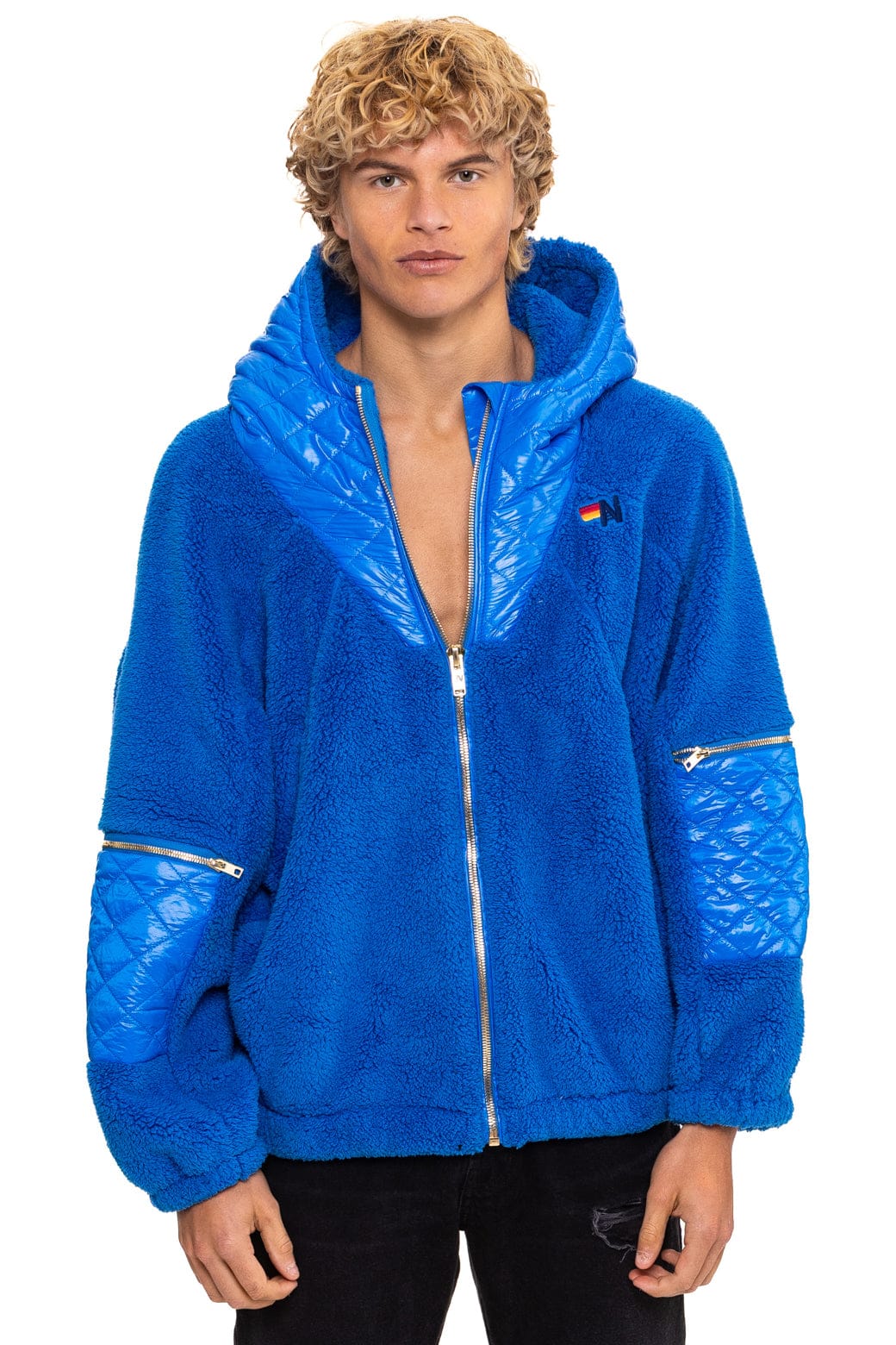 TEDDY UNISEX OVERSIZED HOODED FULL ZIP JACKET - BLUE CINA
