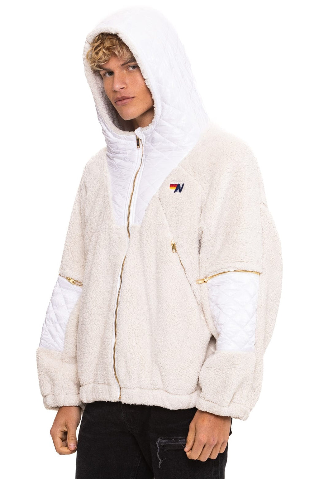 TEDDY UNISEX OVERSIZED HOODED FULL ZIP JACKET - VINTAGE WHITE
