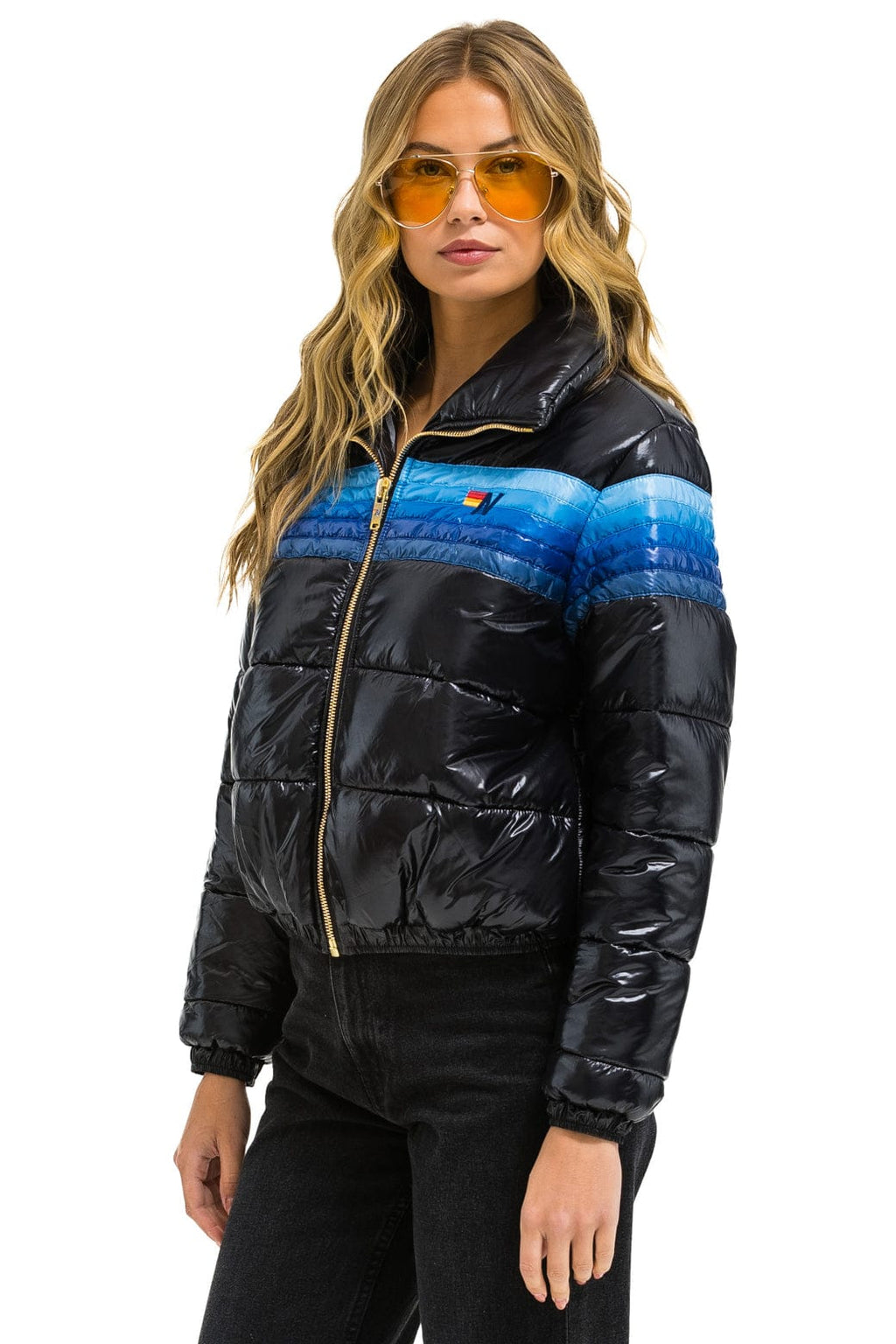 5 STRIPE APRES JACKET - GLOSSY BLACK BLUE STRIPES