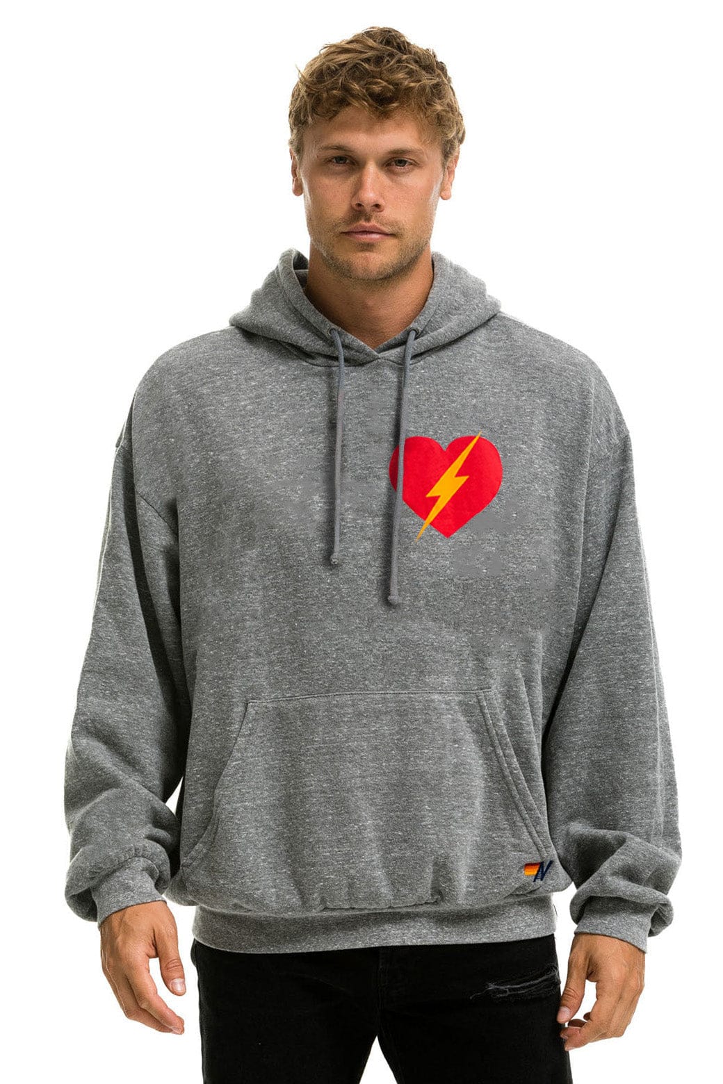BOLT HEART PULLOVER RELAXED HOODIE - HEATHER