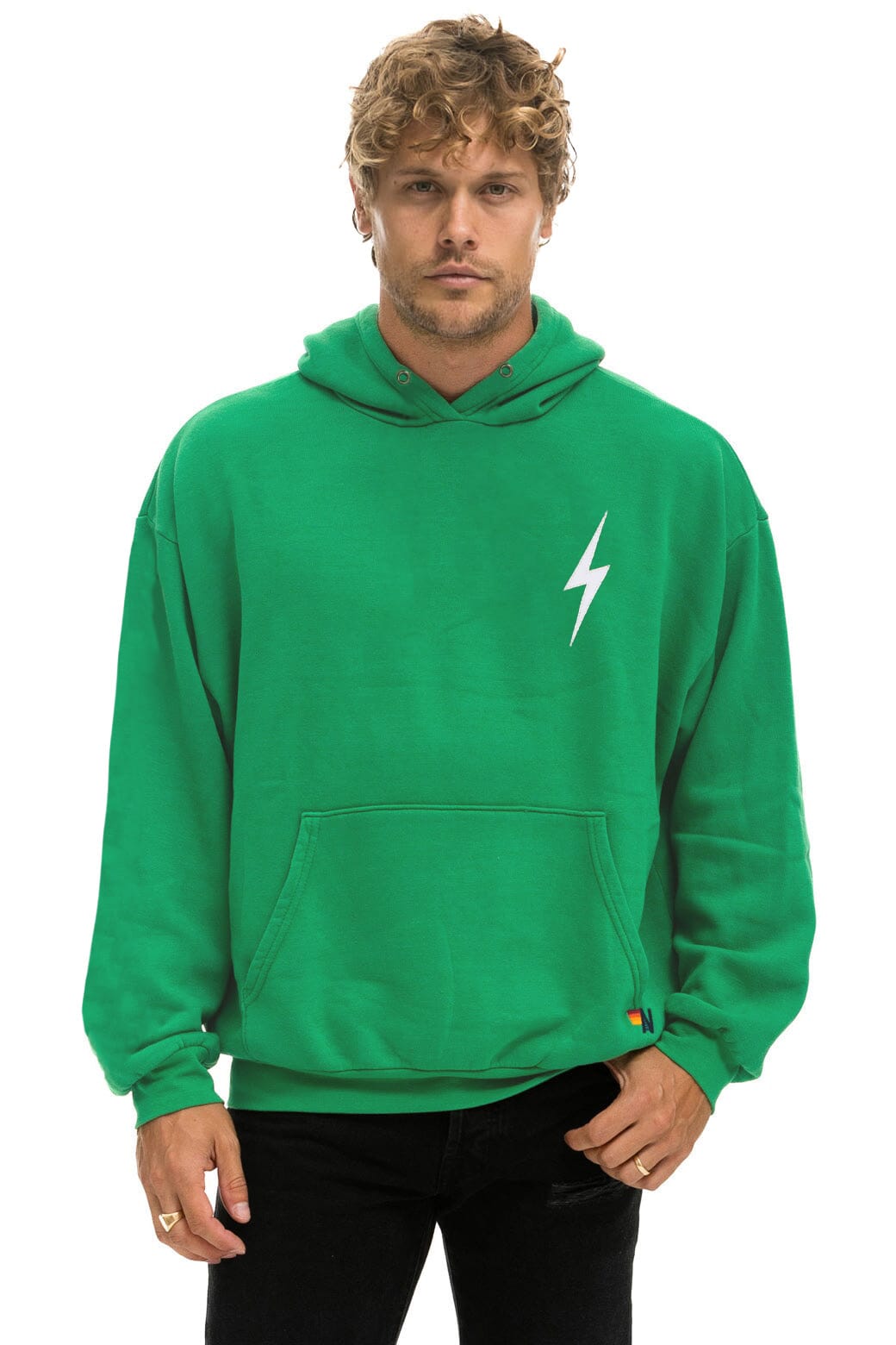 BOLT STITCH RELAXED PULLOVER HOODIE - KELLY GREEN WHITE