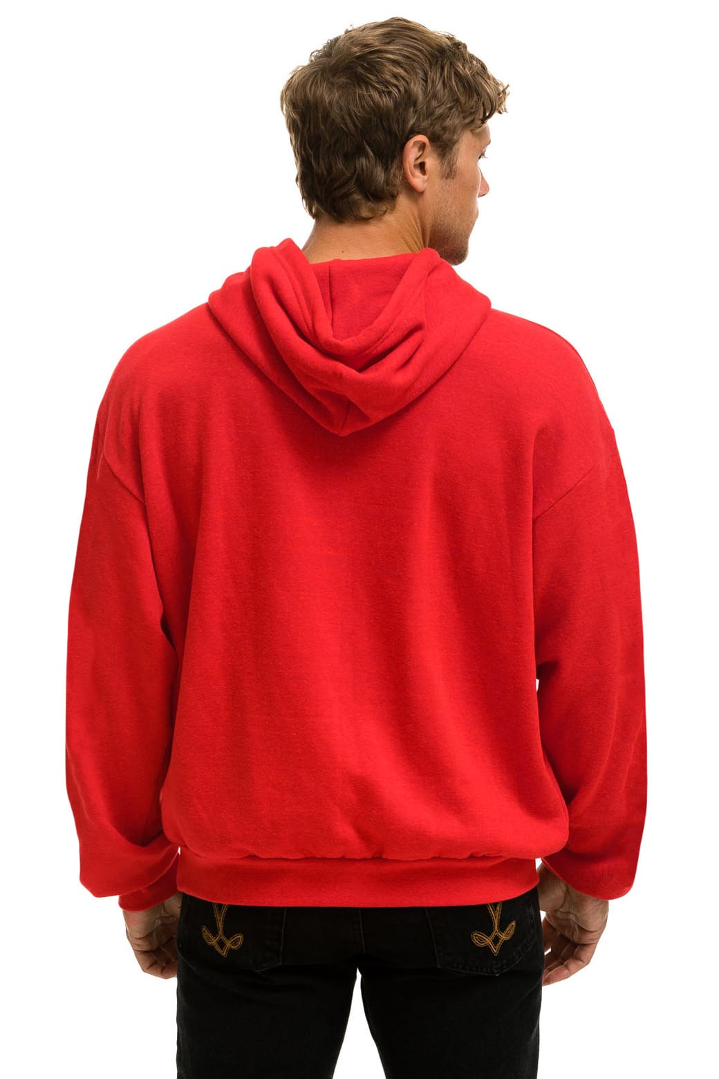 BOLT STITCH RELAXED PULLOVER HOODIE - RED WHITE
