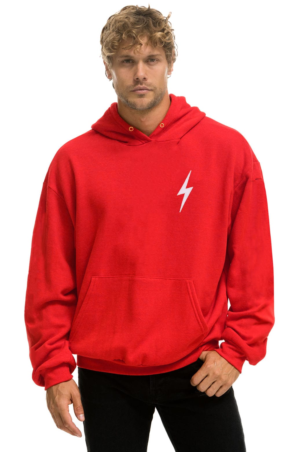 BOLT STITCH RELAXED PULLOVER HOODIE - RED WHITE