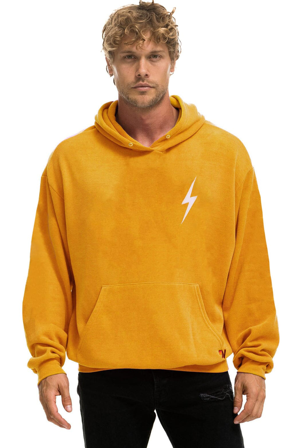 BOLT STITCH RELAXED PULLOVER HOODIE - VINTAGE GOLD WHITE