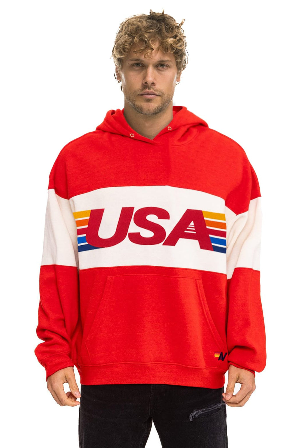 USA RELAXED PULLOVER HOODIE - RED VINTAGE WHITE