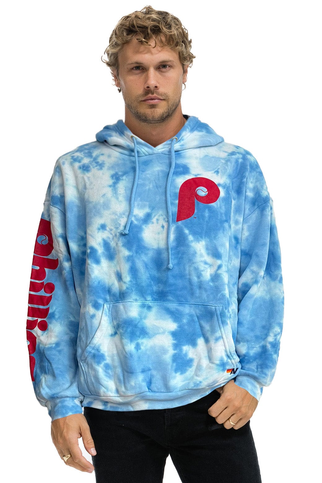 PHILLIES HAND DYED RELAXED PULLOVER HOODIE - TIE DYE BLUE